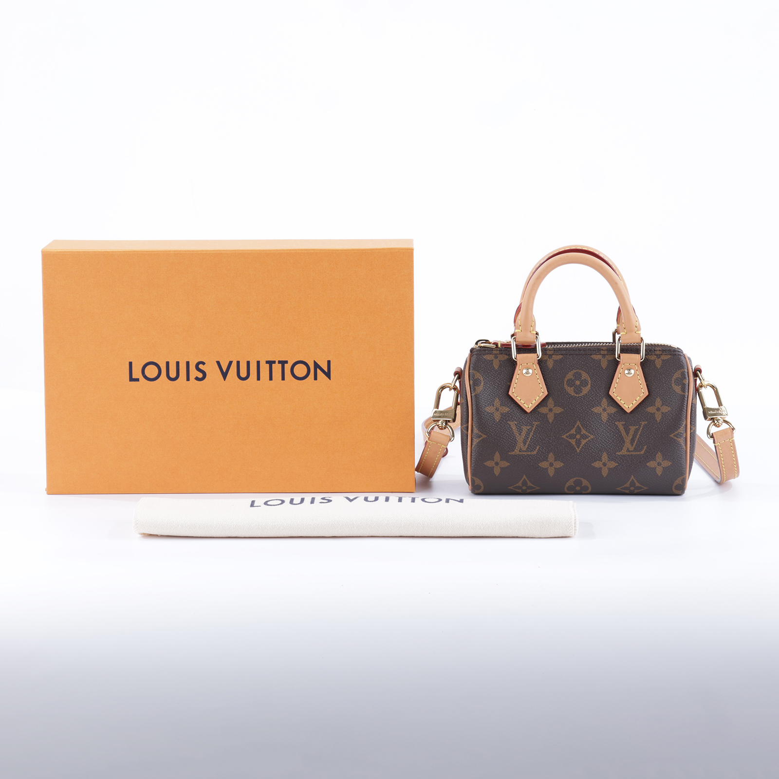 路易威登 LOUIS VUITTON Nano Speedy 原花 手提 肩背包 M81085 原花NANO SPEEDY 原廠盒子/防塵袋/背帶