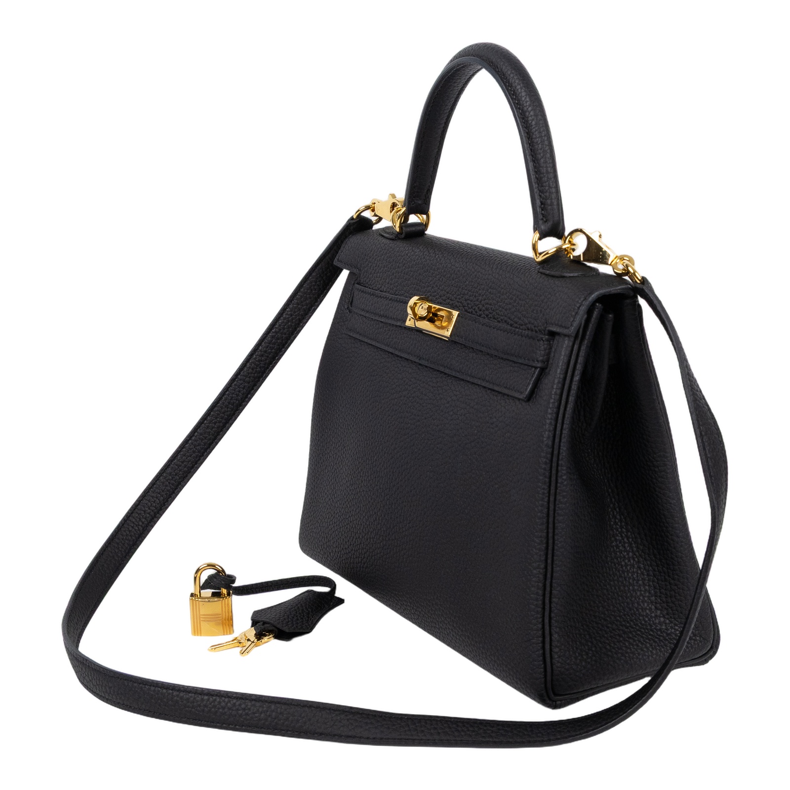 愛馬仕 Hermes Kelly Bag 凱莉包 25 黑色 金色五金 H044624CC89 /CCT474 KF  原廠盒子/防塵袋/背帶/鎖組/購買證明影本/雨衣