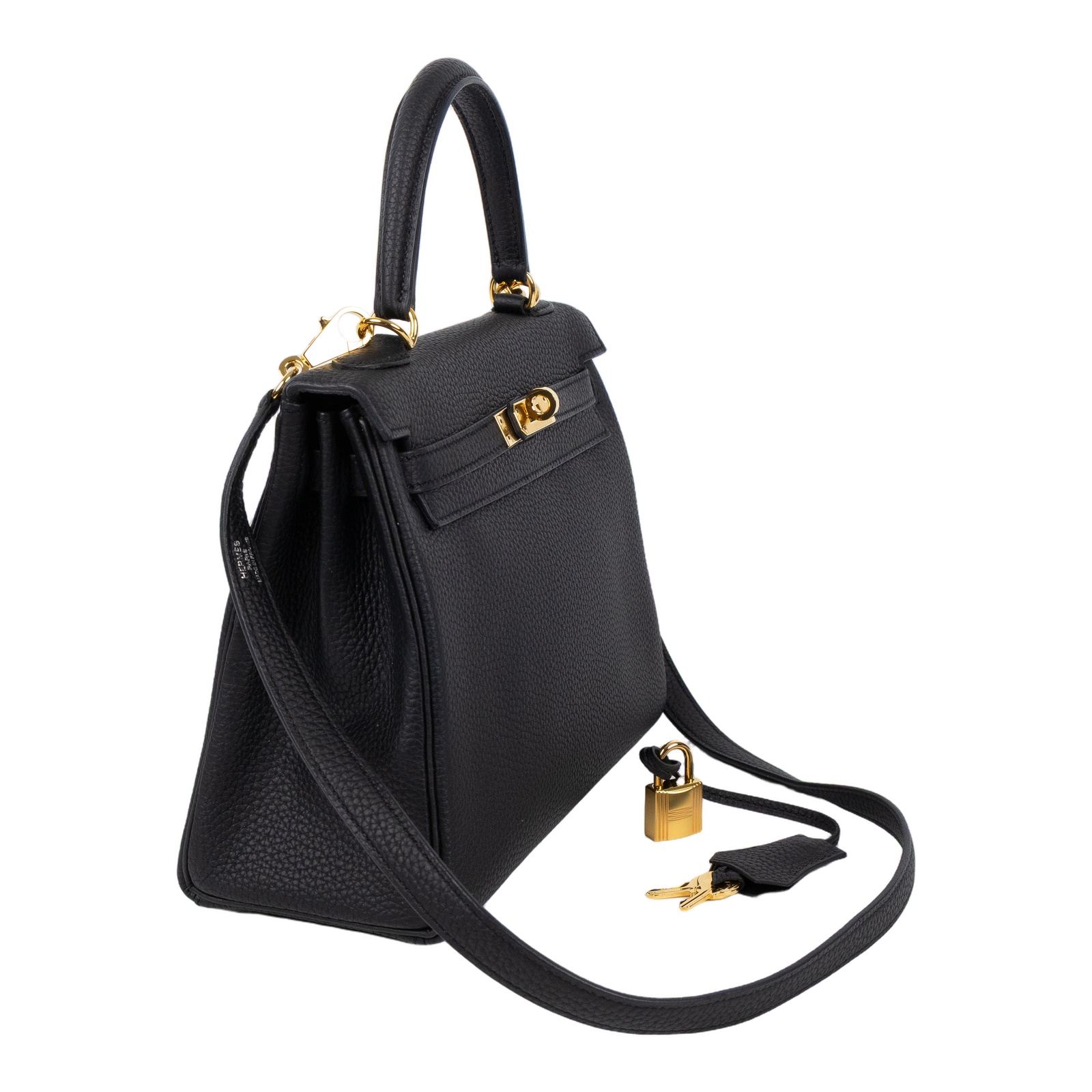 愛馬仕 Hermes Kelly Bag 凱莉包 25 黑色 金色五金 H044624CC89 /CCT474 KF  原廠盒子/防塵袋/背帶/鎖組/購買證明影本/雨衣