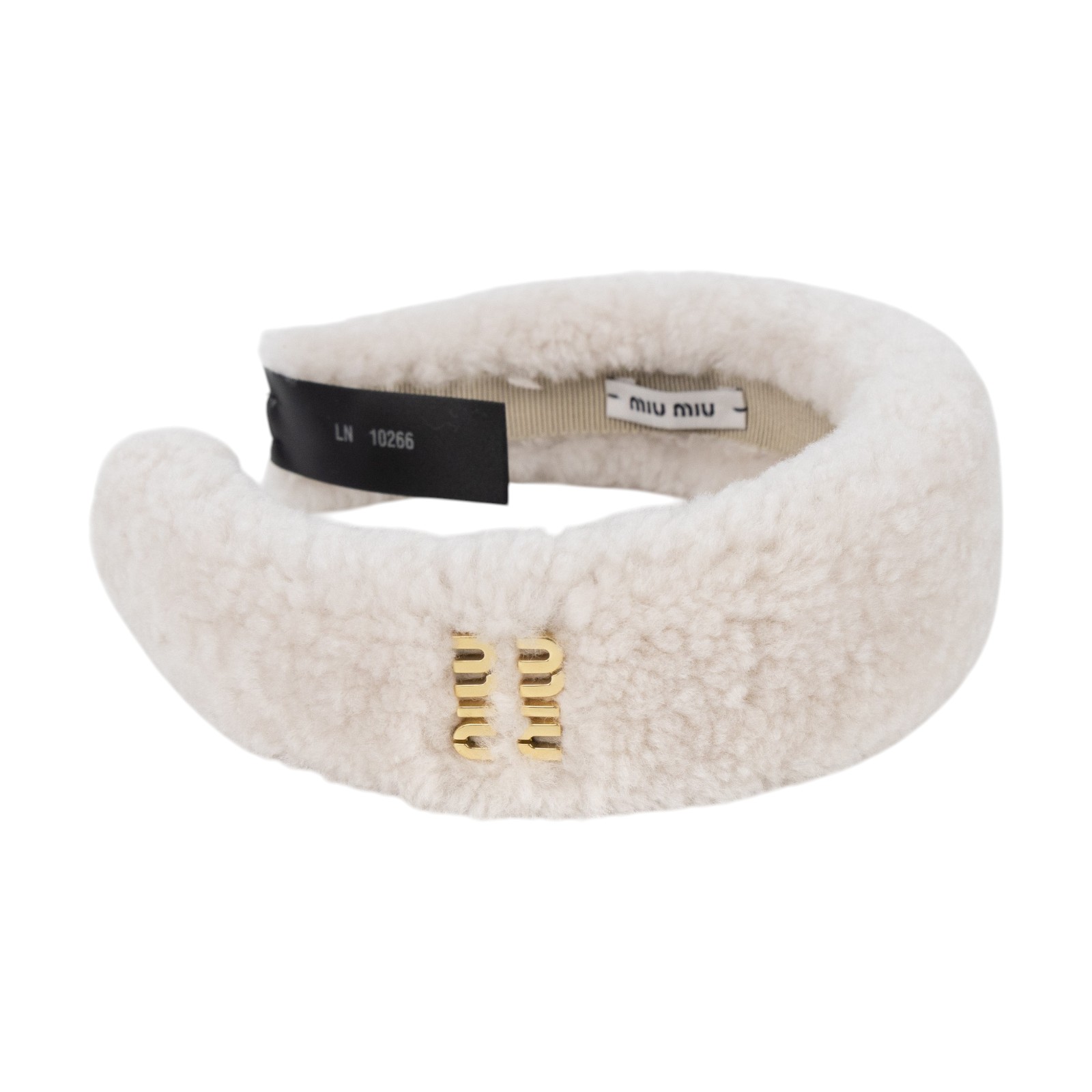 繆繆 MIU MIU 羊絨皮頭帶 Shearling Headband 5IH025_2F7T 白羊絨髮箍 原廠盒子/防塵袋