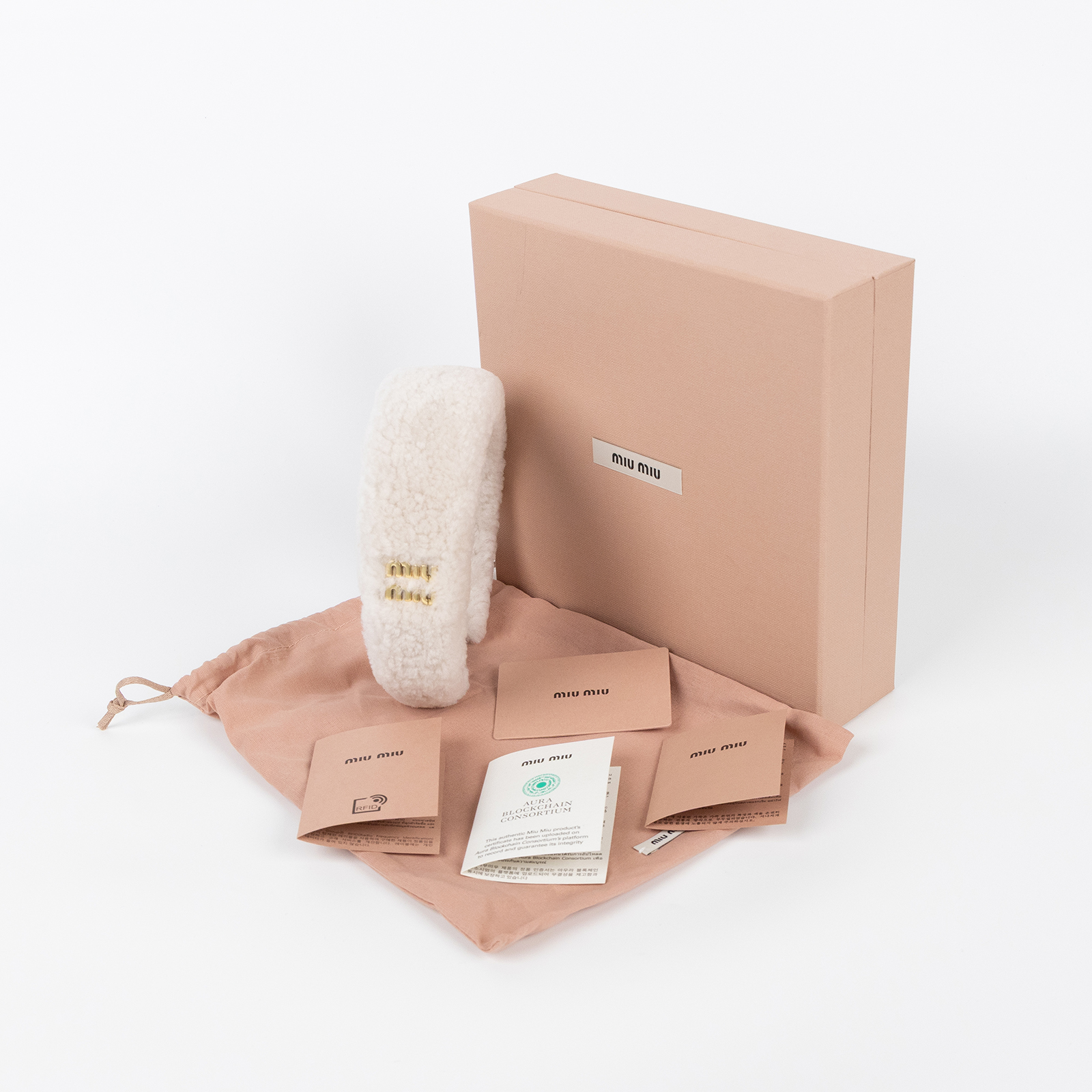 繆繆 MIU MIU 羊絨皮頭帶 Shearling Headband 5IH025_2F7T 白羊絨髮箍 原廠盒子/防塵袋