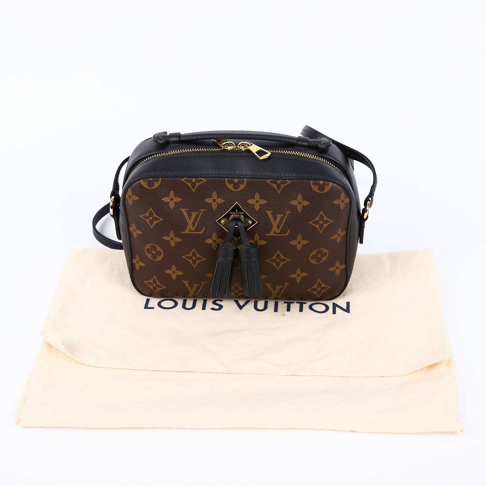 路易威登 LOUIS VUITTON Saintonge 相機包 M43555 黑拚原花流蘇相機包 防塵袋