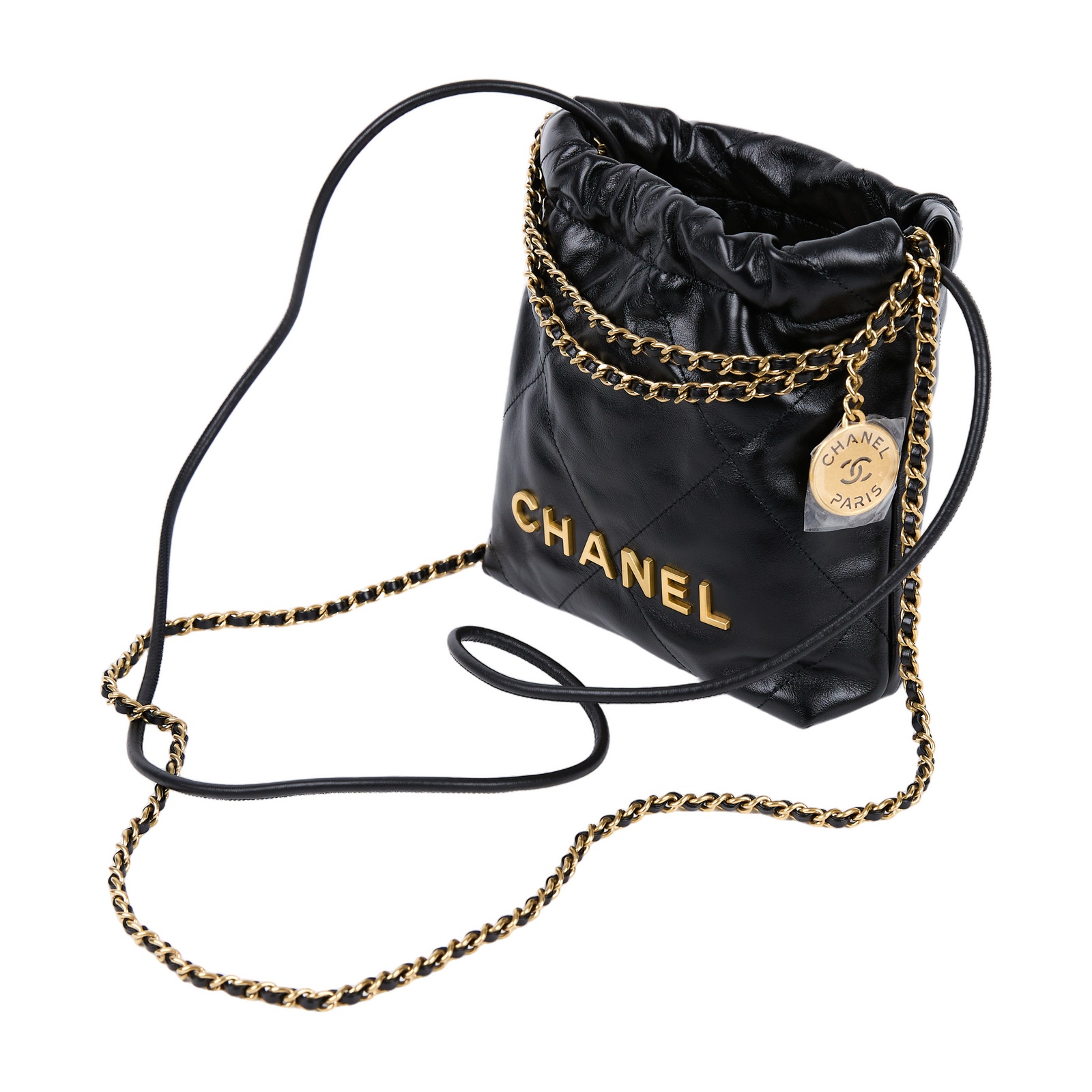 香奈兒 CHANEL 22 迷你 束口包 AS3980 晶片款 黑金22包 MINI 原廠盒子/防塵袋
