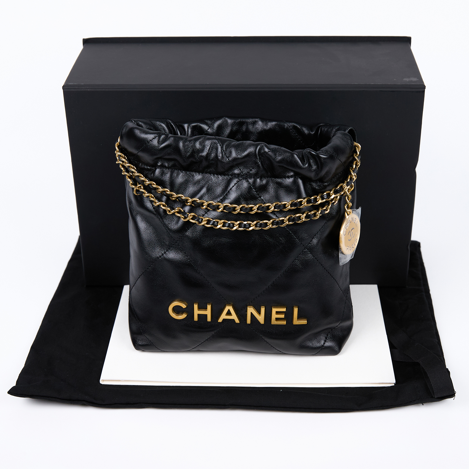 香奈兒 CHANEL 22 迷你 束口包 AS3980 晶片款 黑金22包 MINI 原廠盒子/防塵袋