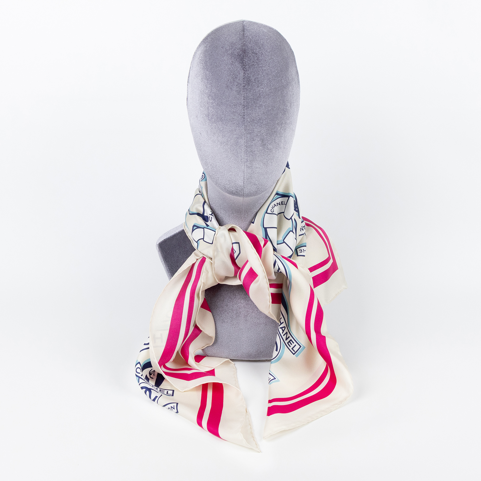 香奈兒 CHANEL 方巾 絲巾 圍巾  白底紅框沙灘主題方巾1 90x90 原廠盒子