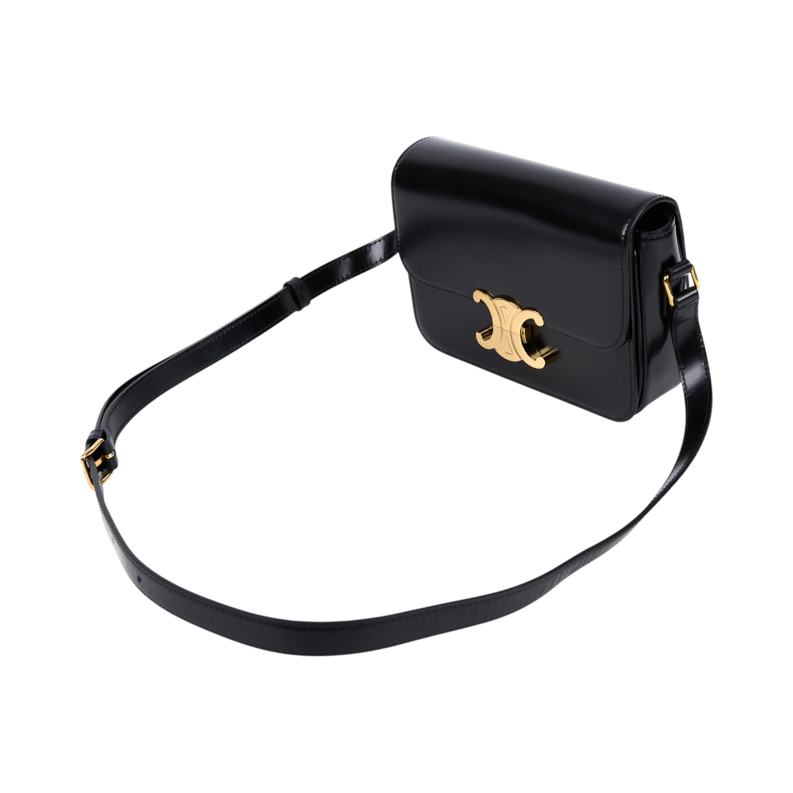 思琳 CELINE 亮面牛皮革 Teen Triomphe 凱旋門 肩背包 188423BF4 黑色TEEN TRIOMPHE斜肩包 防塵袋