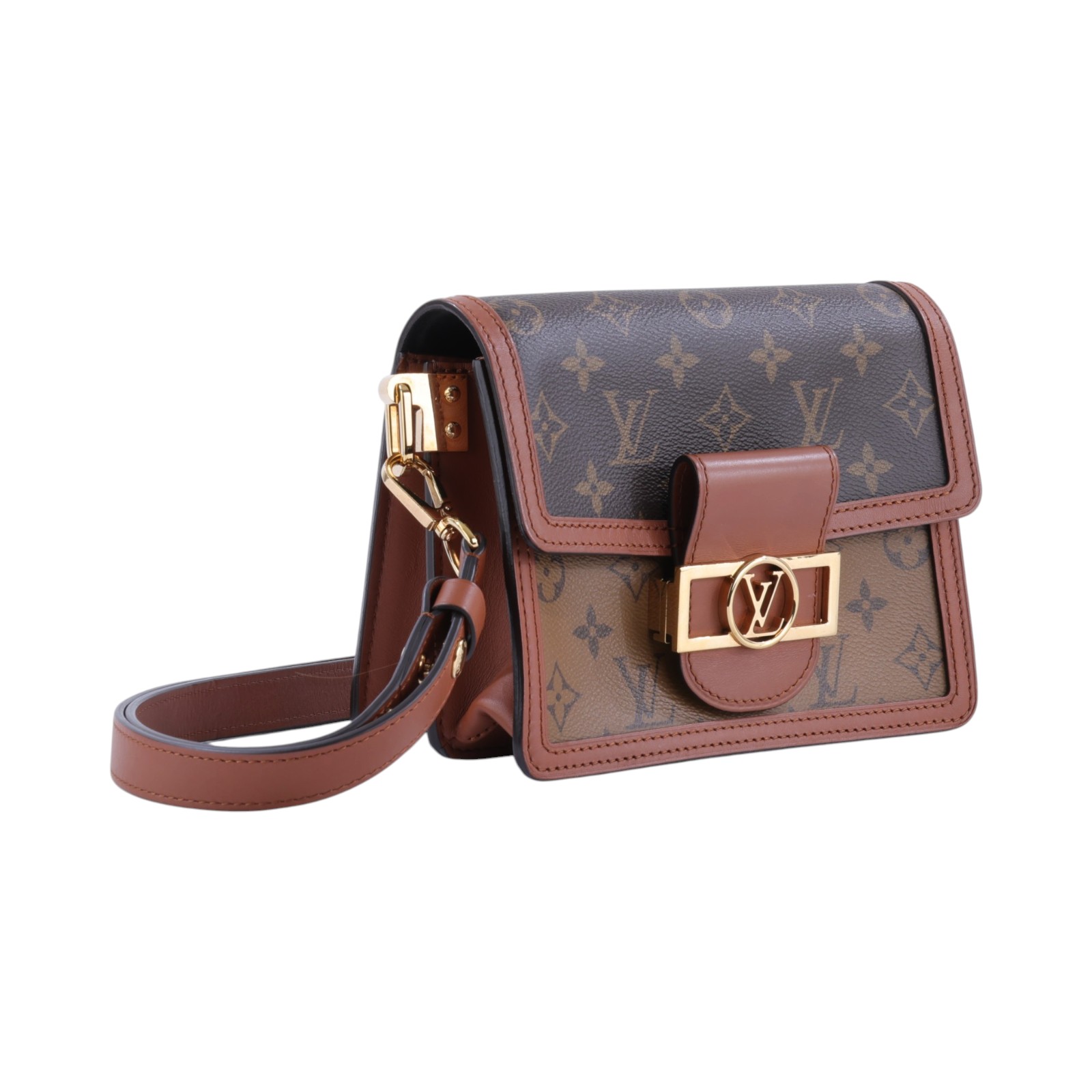 路易威登 LOUIS VUITTON Mini Dauphine Reverse皮革飾邊 迷你 達芙妮 肩背 斜背包 M44580  原廠盒子/防塵袋/背帶