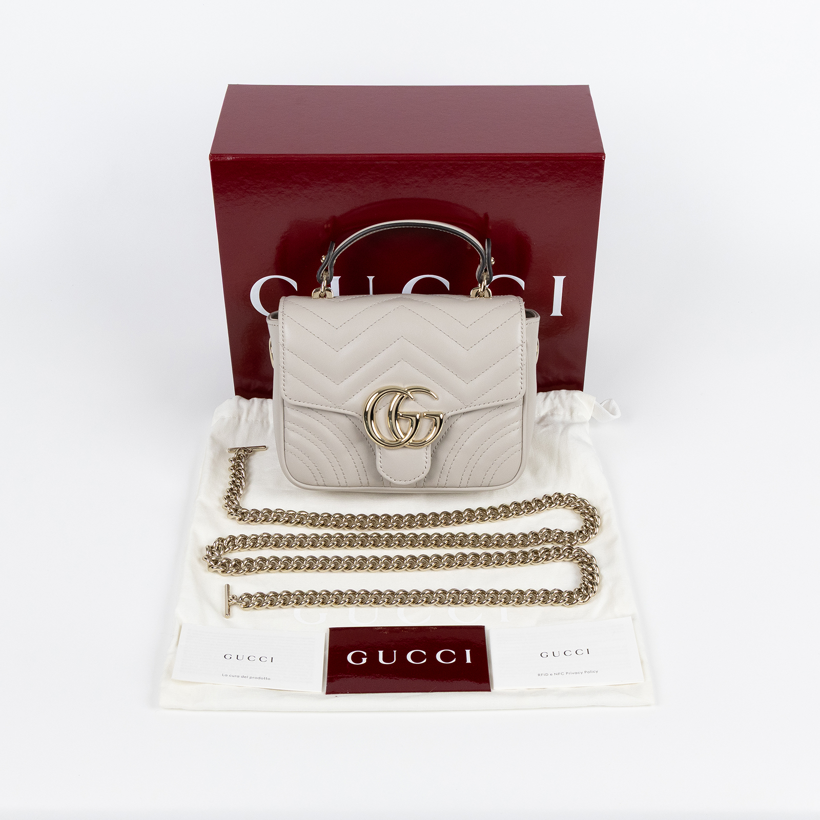 古馳 GUCCI GG Marmont 迷你 手提包 811238 AAECK 灰MARMONT迷你2WAY 鍊帶/原廠盒子/防塵袋
