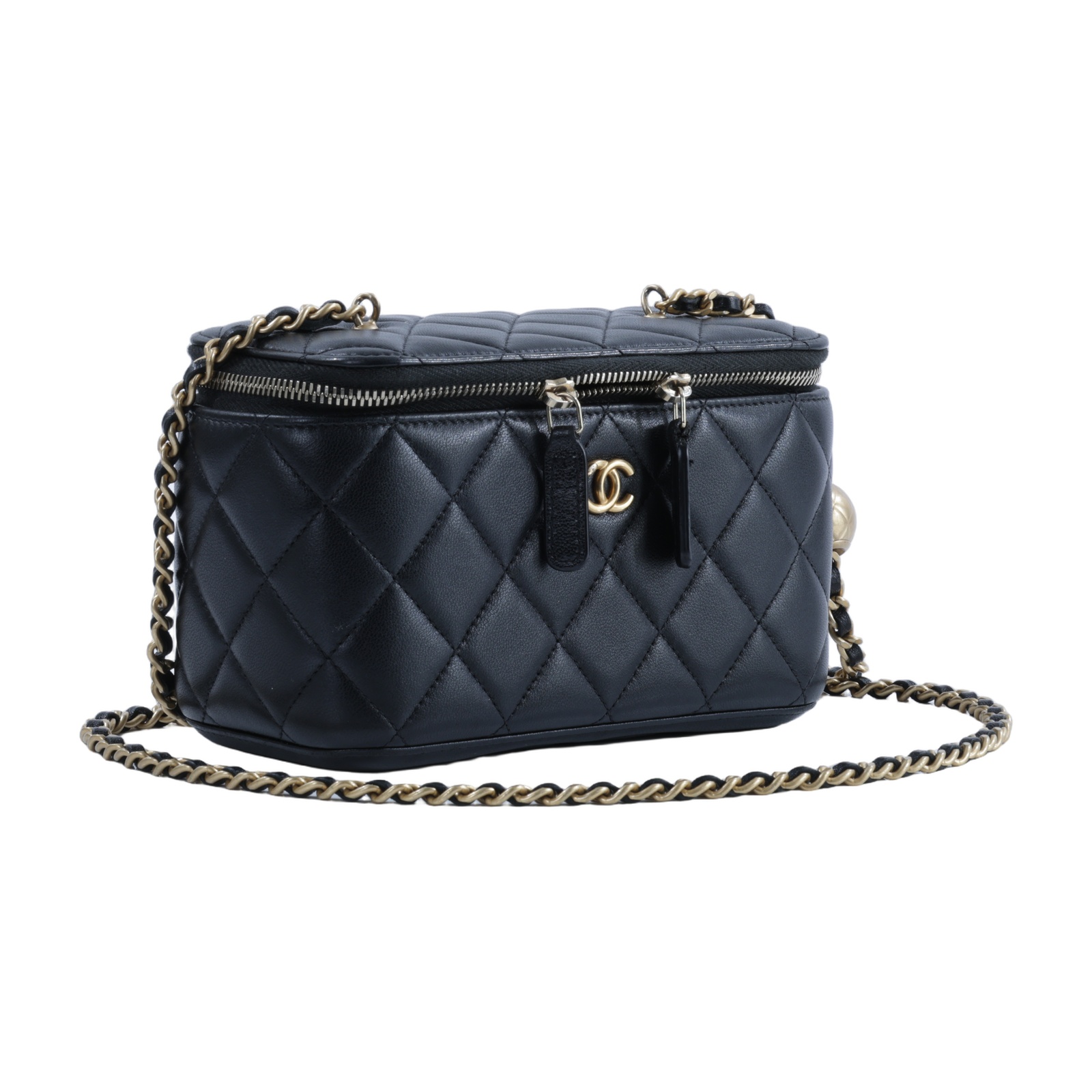 香奈兒 CHANEL CC LOGO 化妝盒 化妝箱 斜背包 Vanity Case AP2303 晶片款 黑金金球化妝盒 原廠盒子/防塵袋