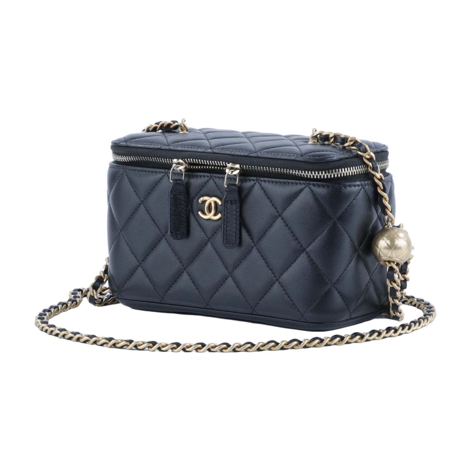香奈兒 CHANEL CC LOGO 化妝盒 化妝箱 斜背包 Vanity Case AP2303 晶片款 黑金金球化妝盒 原廠盒子/防塵袋