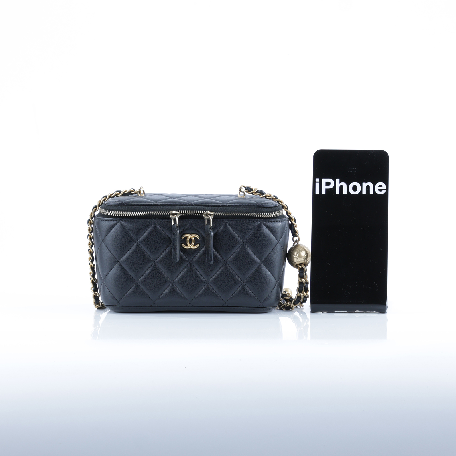 香奈兒 CHANEL CC LOGO 化妝盒 化妝箱 斜背包 Vanity Case AP2303 晶片款 黑金金球化妝盒 原廠盒子/防塵袋