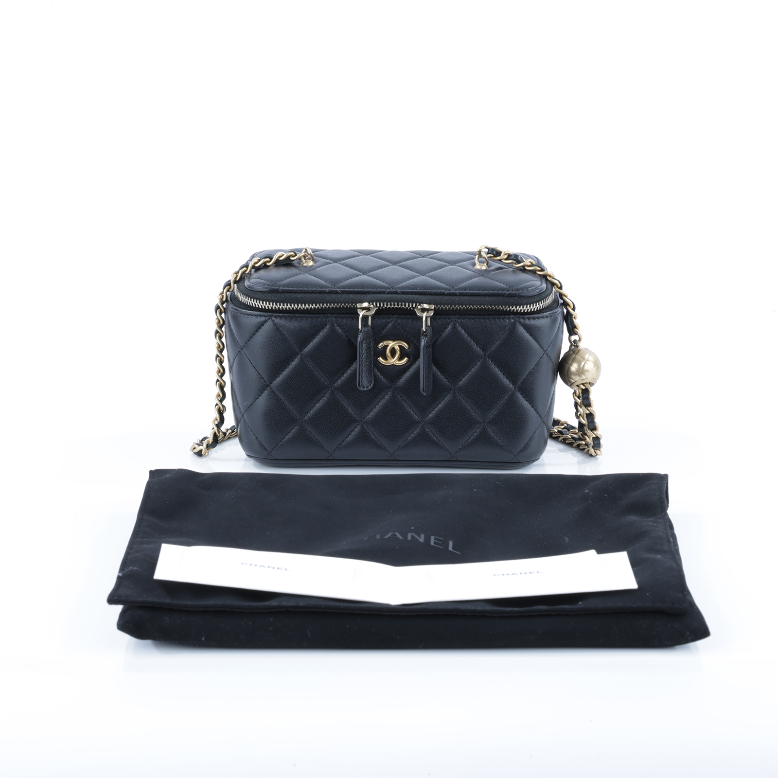 香奈兒 CHANEL CC LOGO 化妝盒 化妝箱 斜背包 Vanity Case AP2303 晶片款 黑金金球化妝盒 原廠盒子/防塵袋