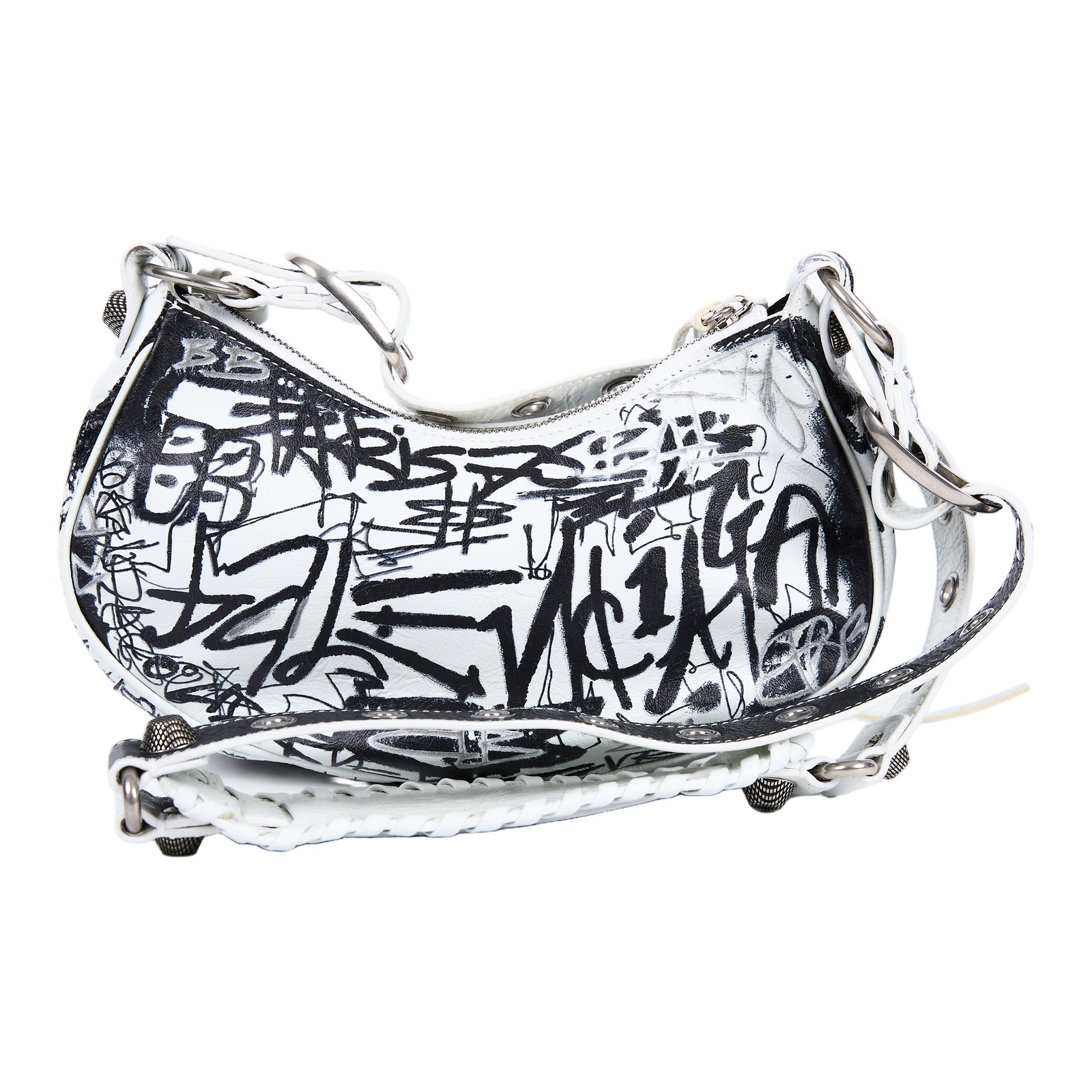 巴黎世家 BALENCIAGA Le cagole XS 半月 可頌包 肩背包 671309210GB 白塗鴉小羊皮Le Cagole XS 無附屬品