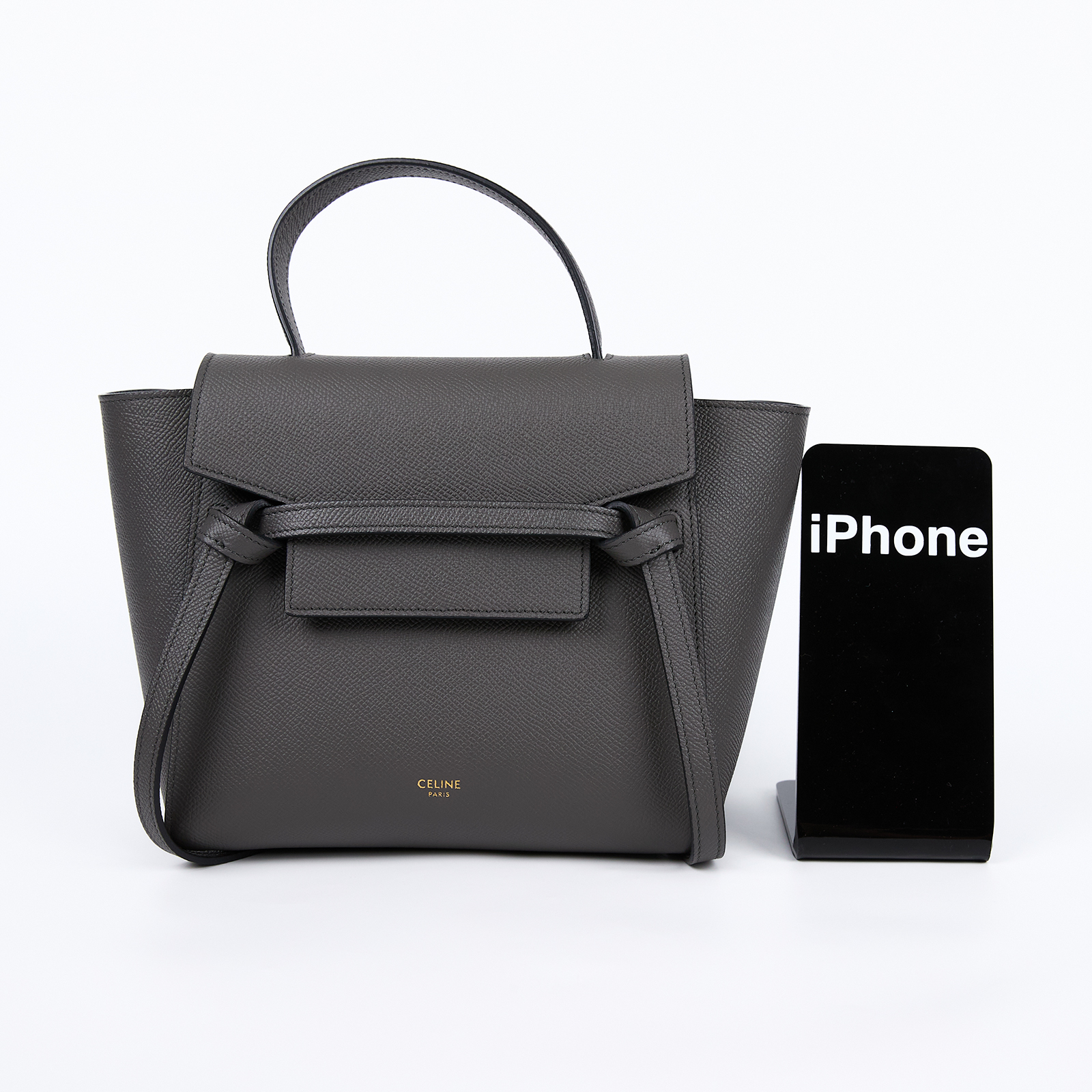 思琳 CELINE 珠地小牛皮 袖珍型 Belt 手袋 189003ZVA 灰鯰魚包BELT NANO 背帶/原廠盒子/防塵袋/購買證明