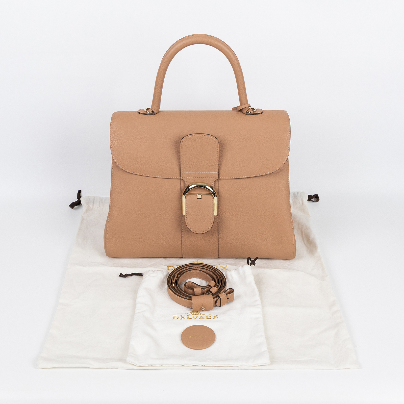 德爾沃 DELVAUX  Brillant GM 手提包  焦糖Brillant GM 防塵袋/背帶/鏡子