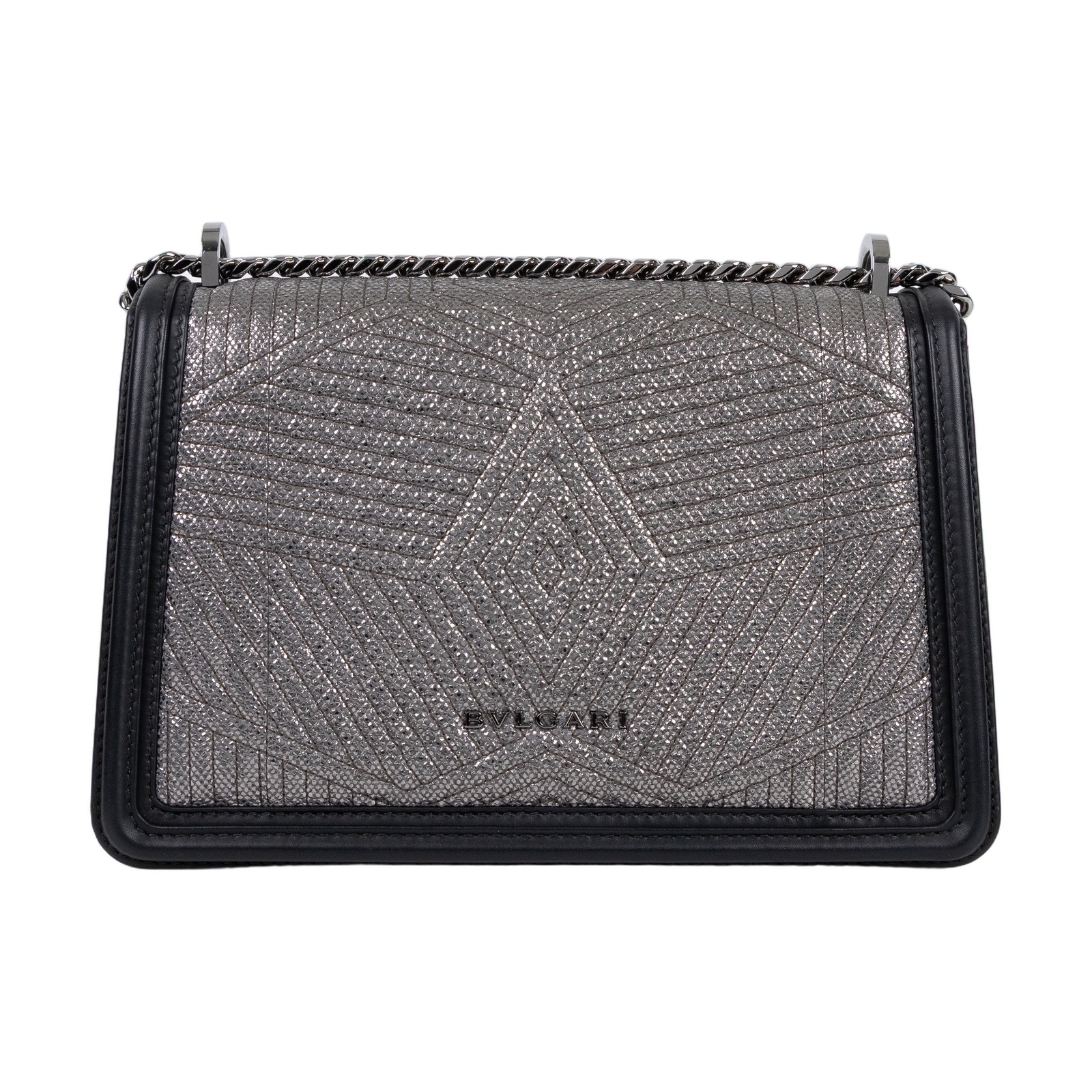 寶格麗 BVLGARI Serpenti Diamond Blast 口蓋包 肩背包 斜背包 289478 黑銀拼接蛇頭包 雨衣