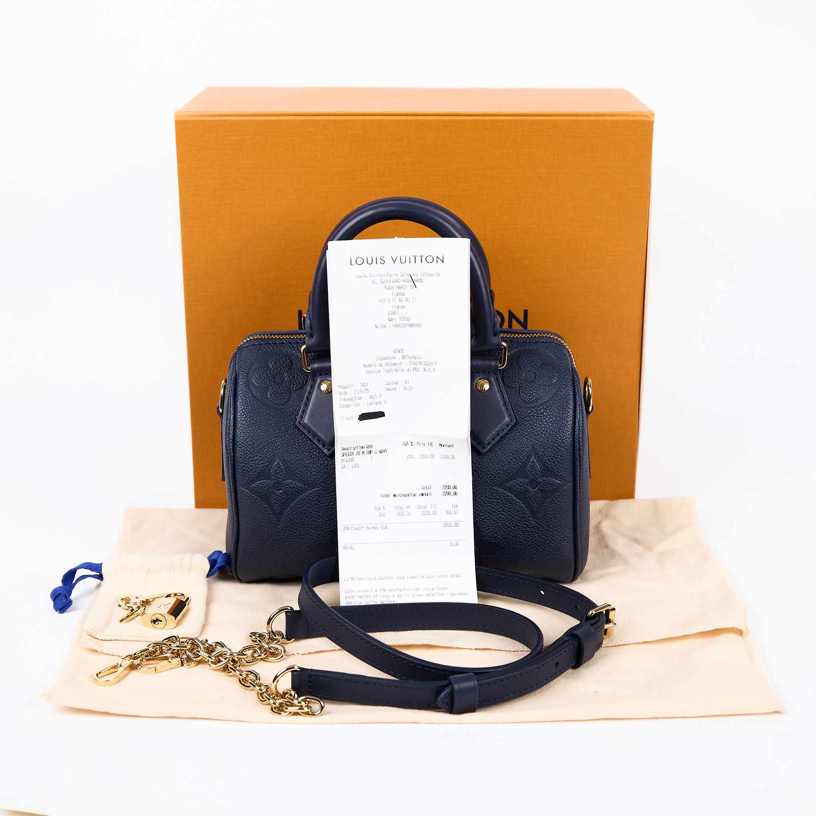 路易威登 LOUIS VUITTON Speedy Bandoulière 20 藍色 手提 斜背 波士頓包 M14200 晶片款  原廠盒子/防塵袋/國外購買證明/背帶/鎖組