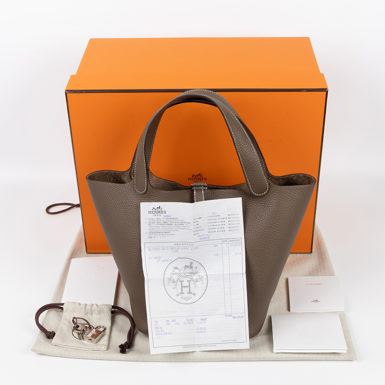 愛馬仕 Hermes Picotin Lock 22 菜籃子包 銀色五金 大象灰 H060991CK18 /U AM 011 UH U  原廠盒子/防塵袋/鎖組/購買證明正本