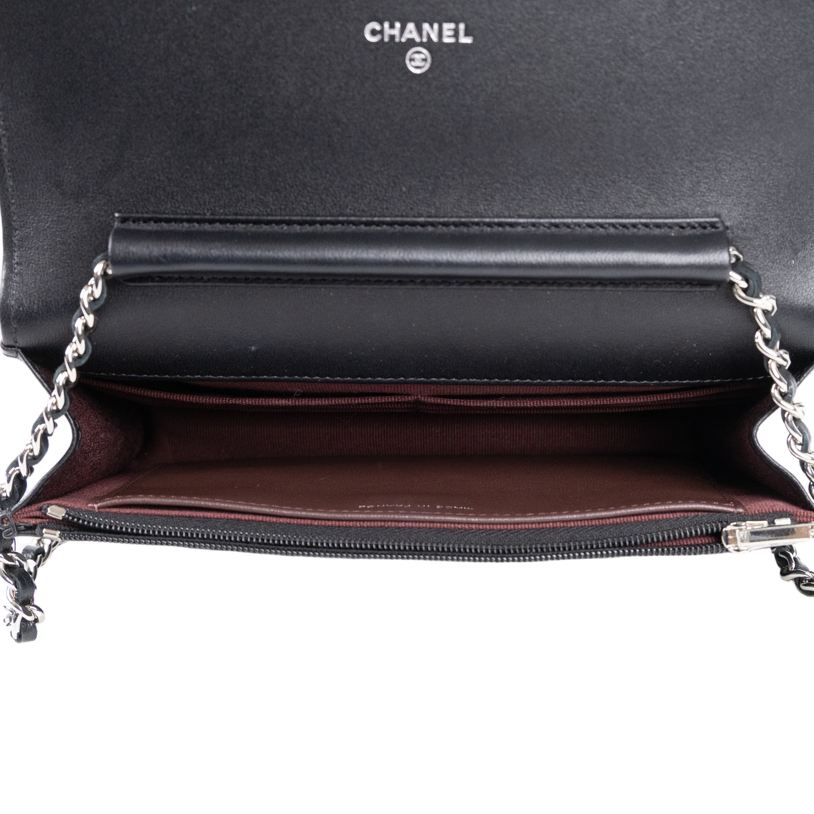 香奈兒 CHANEL 經典鏈子皮夾 菱格紋 CC LOGO AP0250 晶片款 黑銀羊WOC 原廠盒子/防塵袋/裝飾花