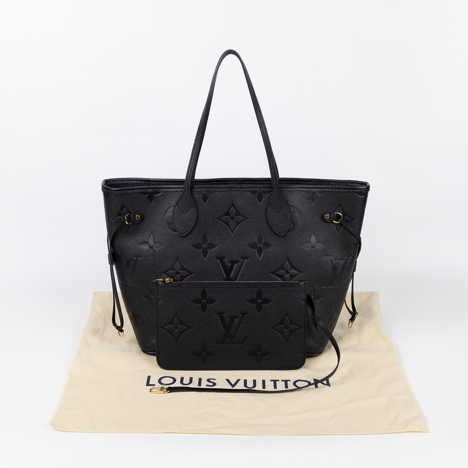 路易威登 LOUIS VUITTON Neverfull MM 手提 托特包 壓花牛皮 黑色 M45685 晶片款 黑壓紋NEVERFULL MM 防塵袋/內袋