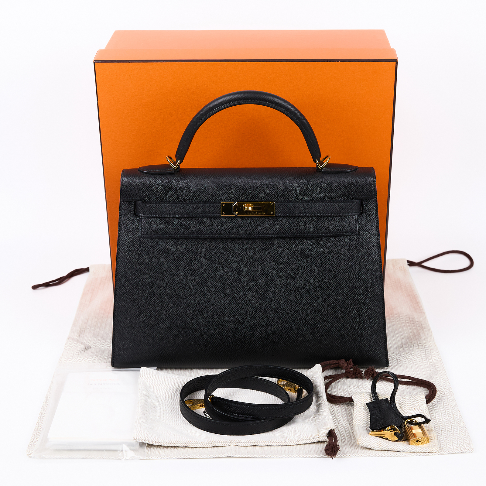 愛馬仕 Hermes Kelly Bag 凱莉包 32 KL32 R HT 012 CC  原廠盒子/防塵袋/鎖組/吊牌/背帶/雨衣