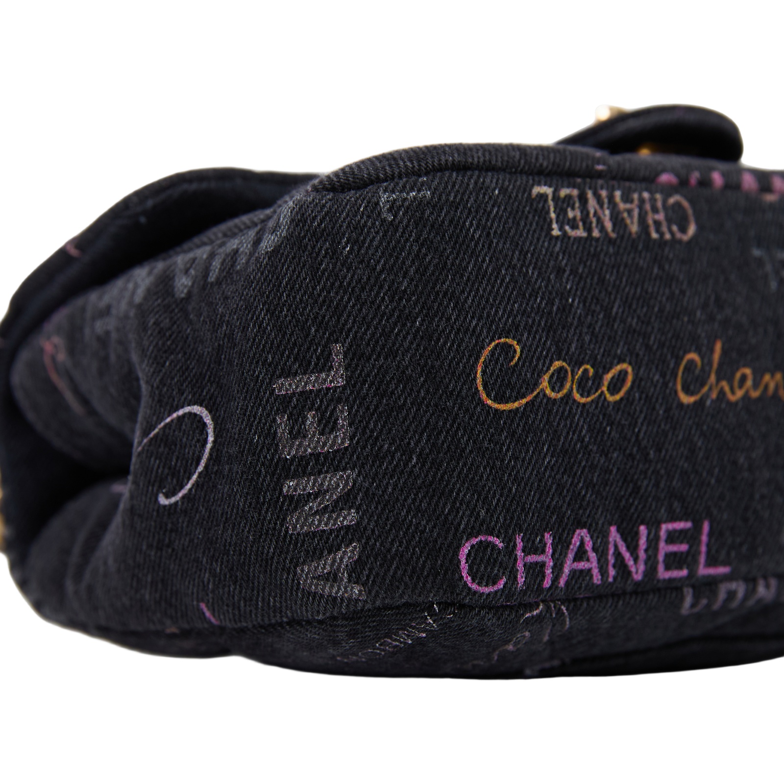 香奈兒 CHANEL 塗鴉 丹寧 肩背 斜背 口蓋包 AS3135_DENIM 黑LOGO丹寧口蓋鏈帶包 防塵袋
