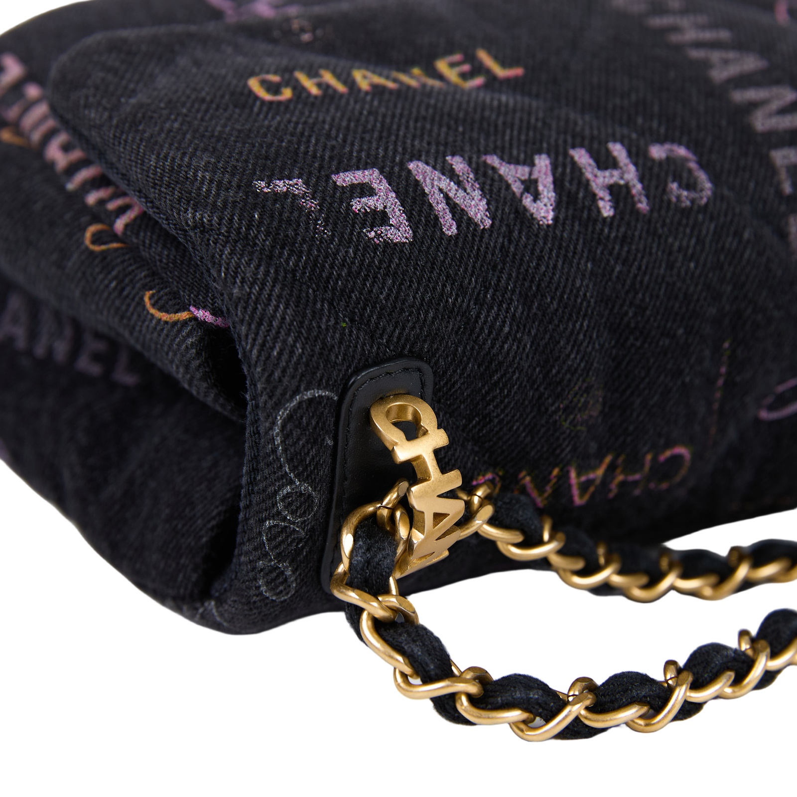 香奈兒 CHANEL 塗鴉 丹寧 肩背 斜背 口蓋包 AS3135_DENIM 黑LOGO丹寧口蓋鏈帶包 防塵袋