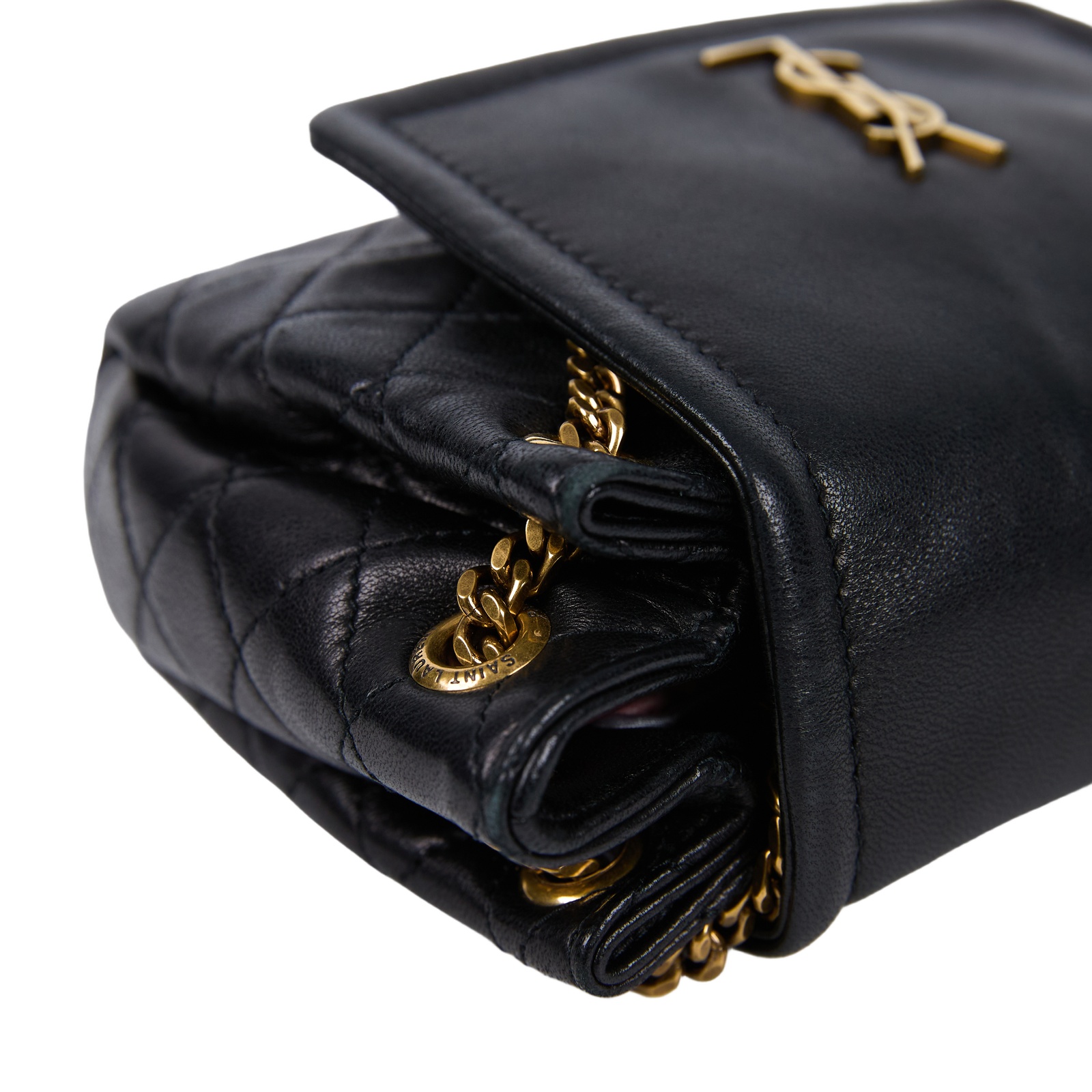 聖羅蘭 YSL SAINT LAURENT Nolia 小羊皮 迷你 手袋 肩背包 金色五金 6727381EL07 黑色Nolita 無附屬品