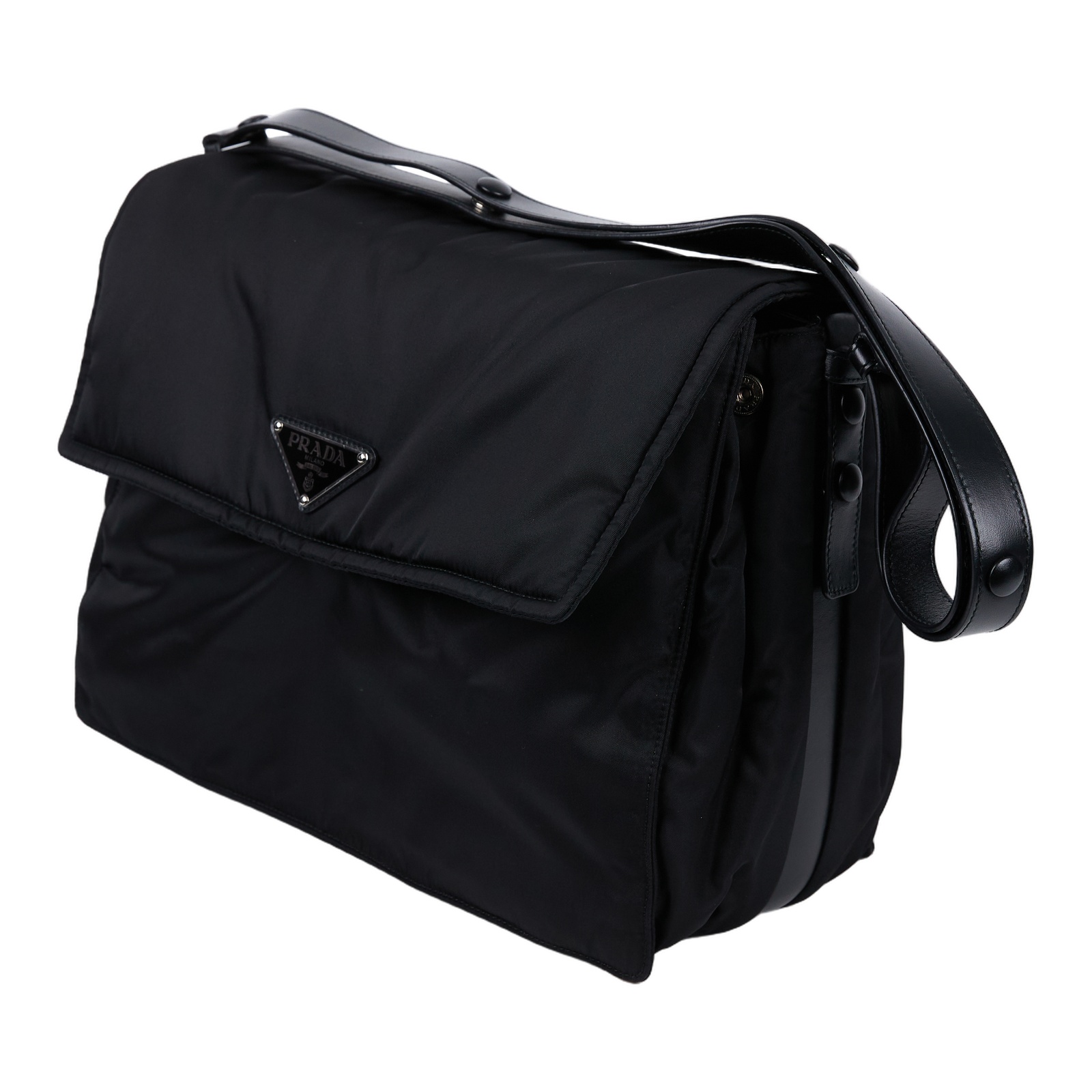 普拉達 PRADA Re-Nylon 夾棉 肩背袋 大型 1BD256_RDLN 黑尼龍郵差包 無附屬品