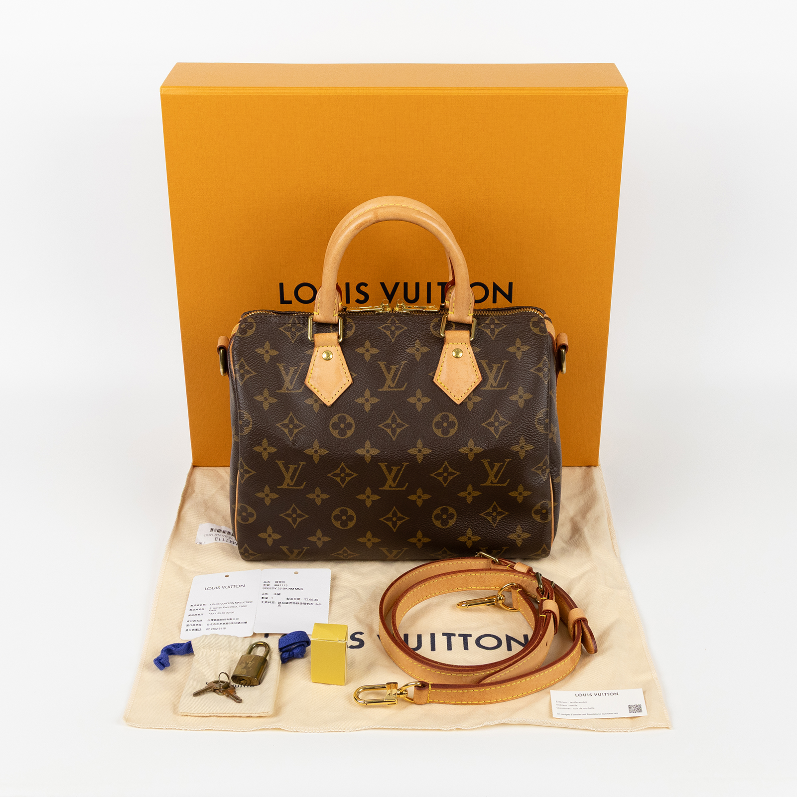 路易威登 LOUIS VUITTON Speedy Bandoulière  25 經典帆布 手提 斜背 波士頓包 M41113 晶片款  原廠盒子/防塵袋/鎖組