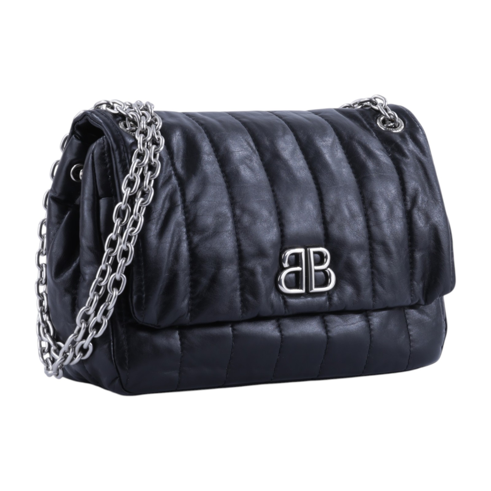 巴黎世家 BALENCIAGA Monaco Mini 摺疊 鍊帶包 7816722AASE 黑銀MONACO翻蓋鍊包 防塵袋