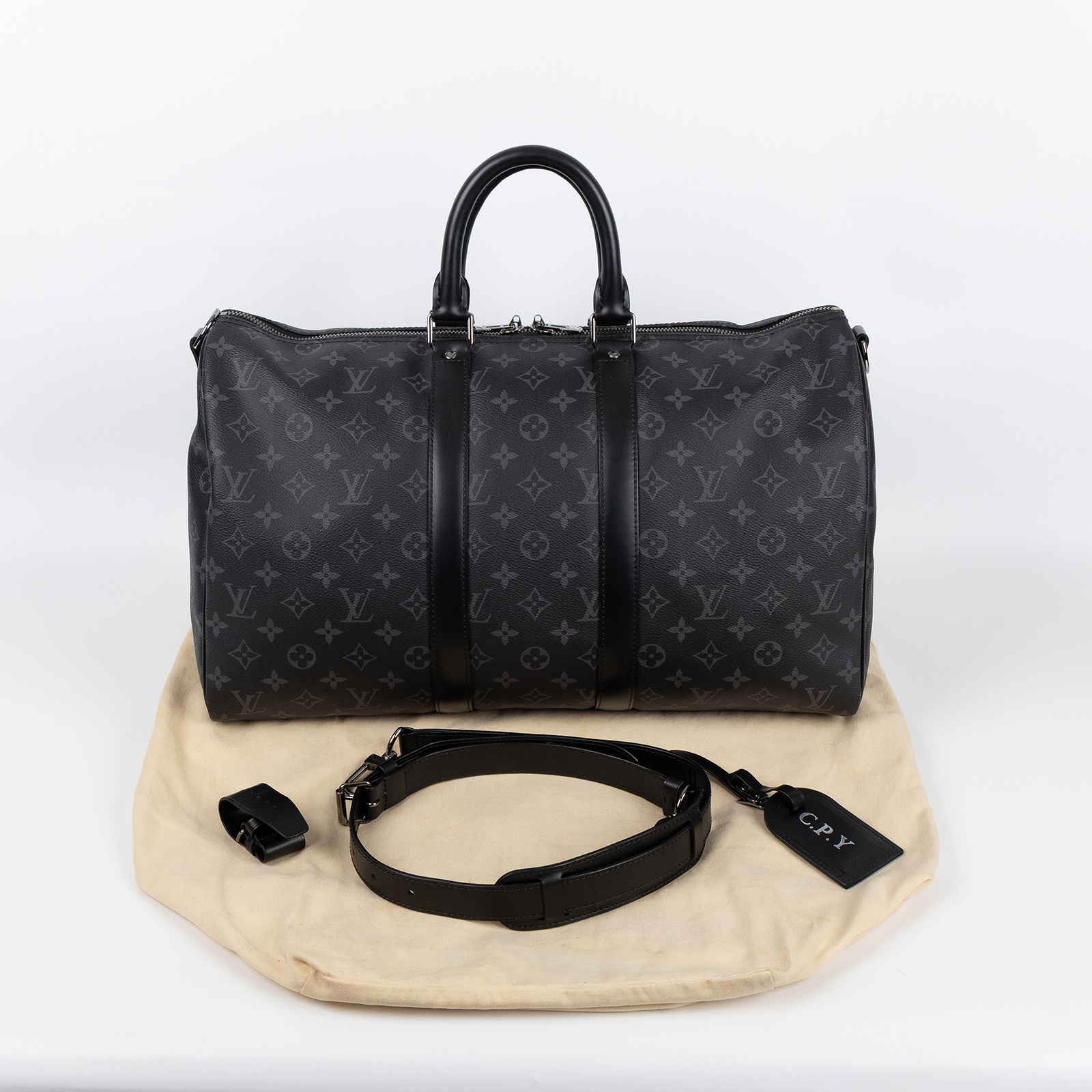 路易威登 LOUIS VUITTON Keepall Bandoulière 45 Eclipse帆布 波士頓包  旅行袋 M40569  防塵袋/行李吊牌/背袋