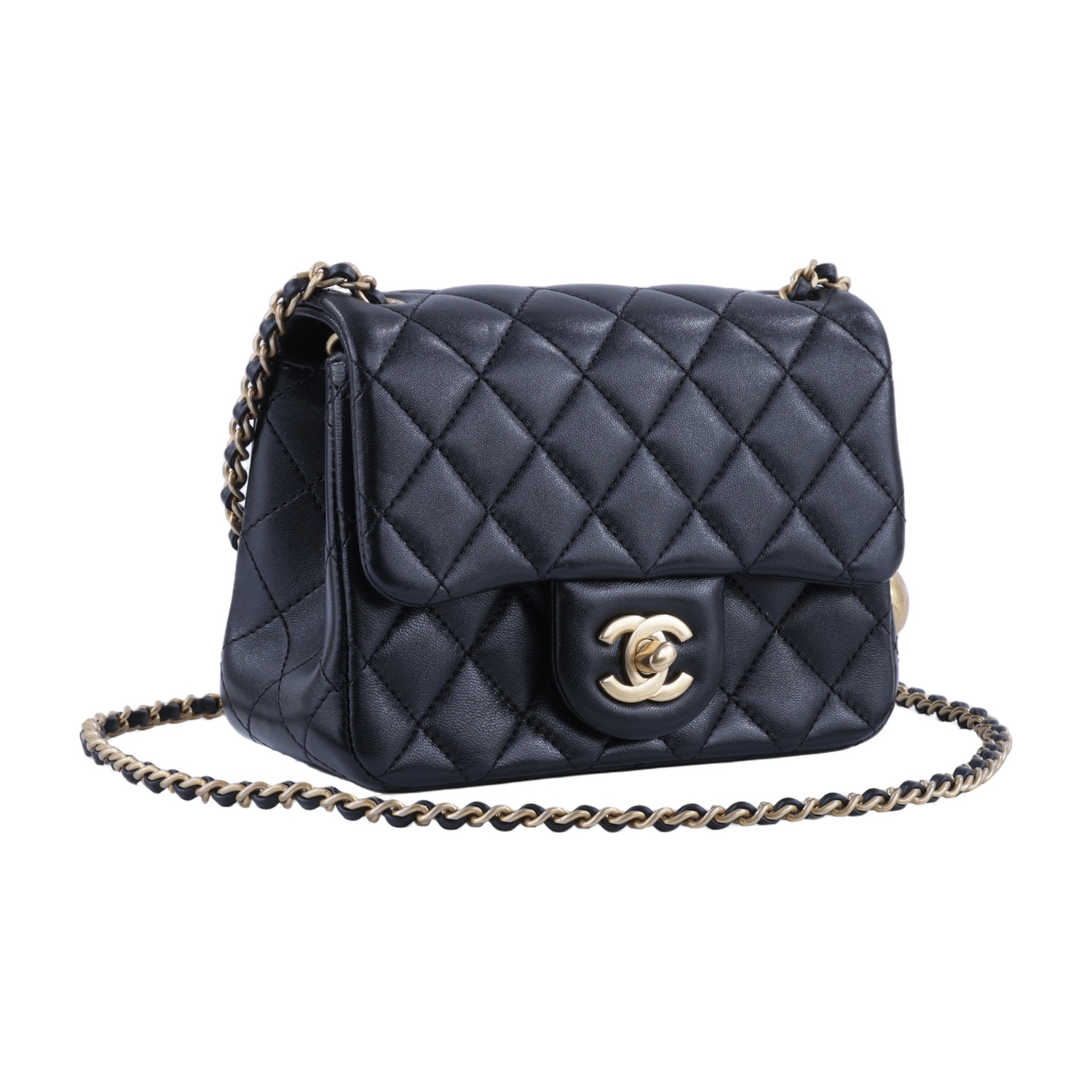 香奈兒 CHANEL Coco 20  肩背 斜背 迷你 口蓋包 AS1786 晶片款 黑羊金球方胖 防塵袋