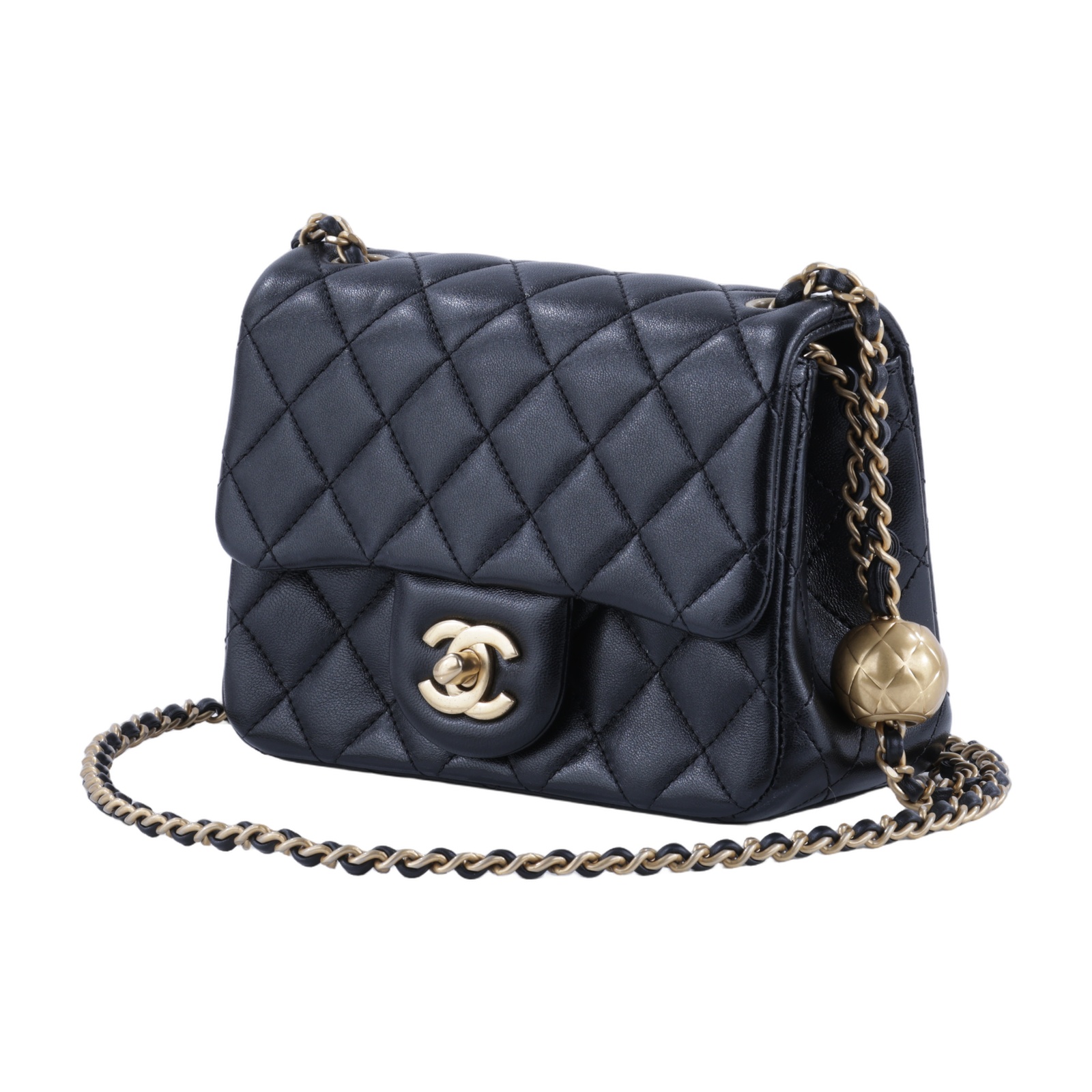香奈兒 CHANEL Coco 20  肩背 斜背 迷你 口蓋包 AS1786 晶片款 黑羊金球方胖 防塵袋