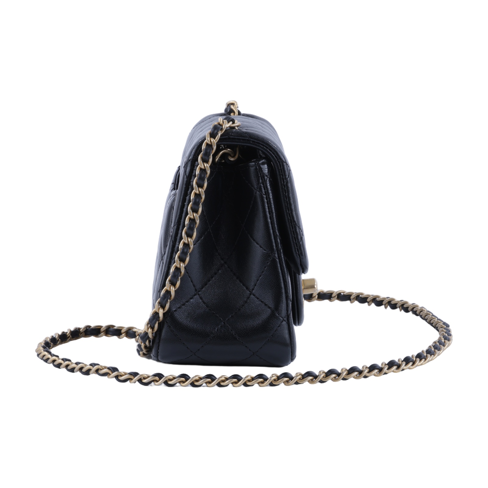 香奈兒 CHANEL Coco 20  肩背 斜背 迷你 口蓋包 AS1786 晶片款 黑羊金球方胖 防塵袋
