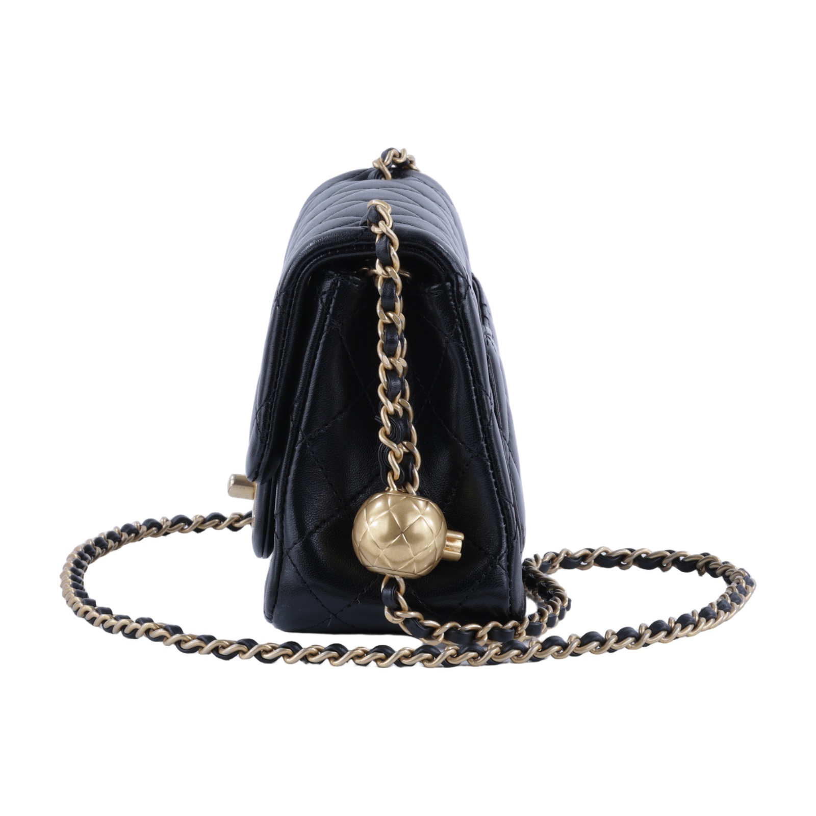 香奈兒 CHANEL Coco 20  肩背 斜背 迷你 口蓋包 AS1786 晶片款 黑羊金球方胖 防塵袋