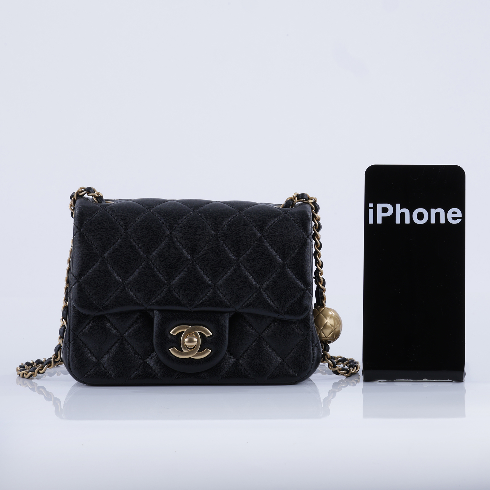 香奈兒 CHANEL Coco 20  肩背 斜背 迷你 口蓋包 AS1786 晶片款 黑羊金球方胖 防塵袋