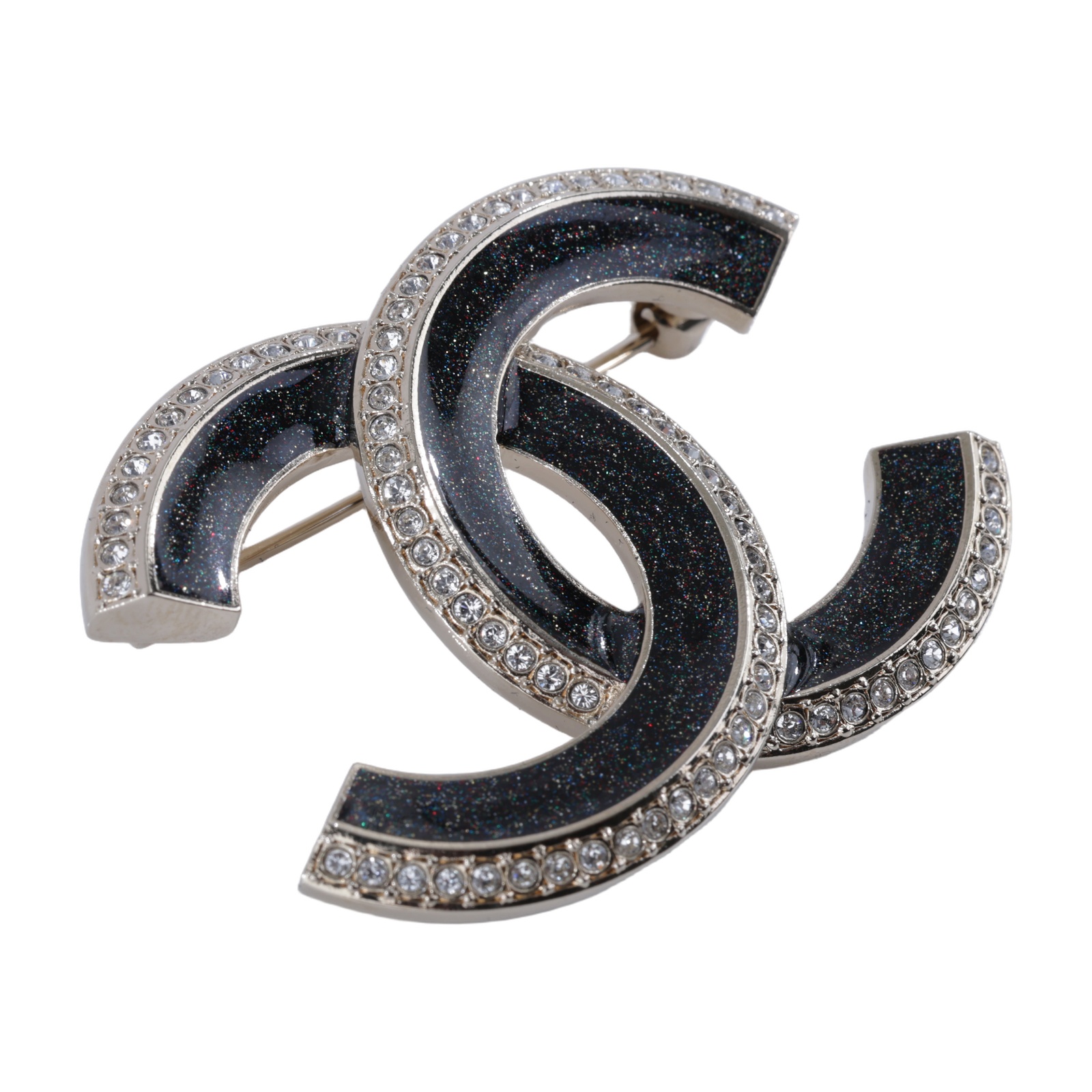 香奈兒 CHANEL CC LOGO 胸針 ABG400 B21903C25 B 黑炫彩水鑽大雙C胸針 原廠盒子/內襯
