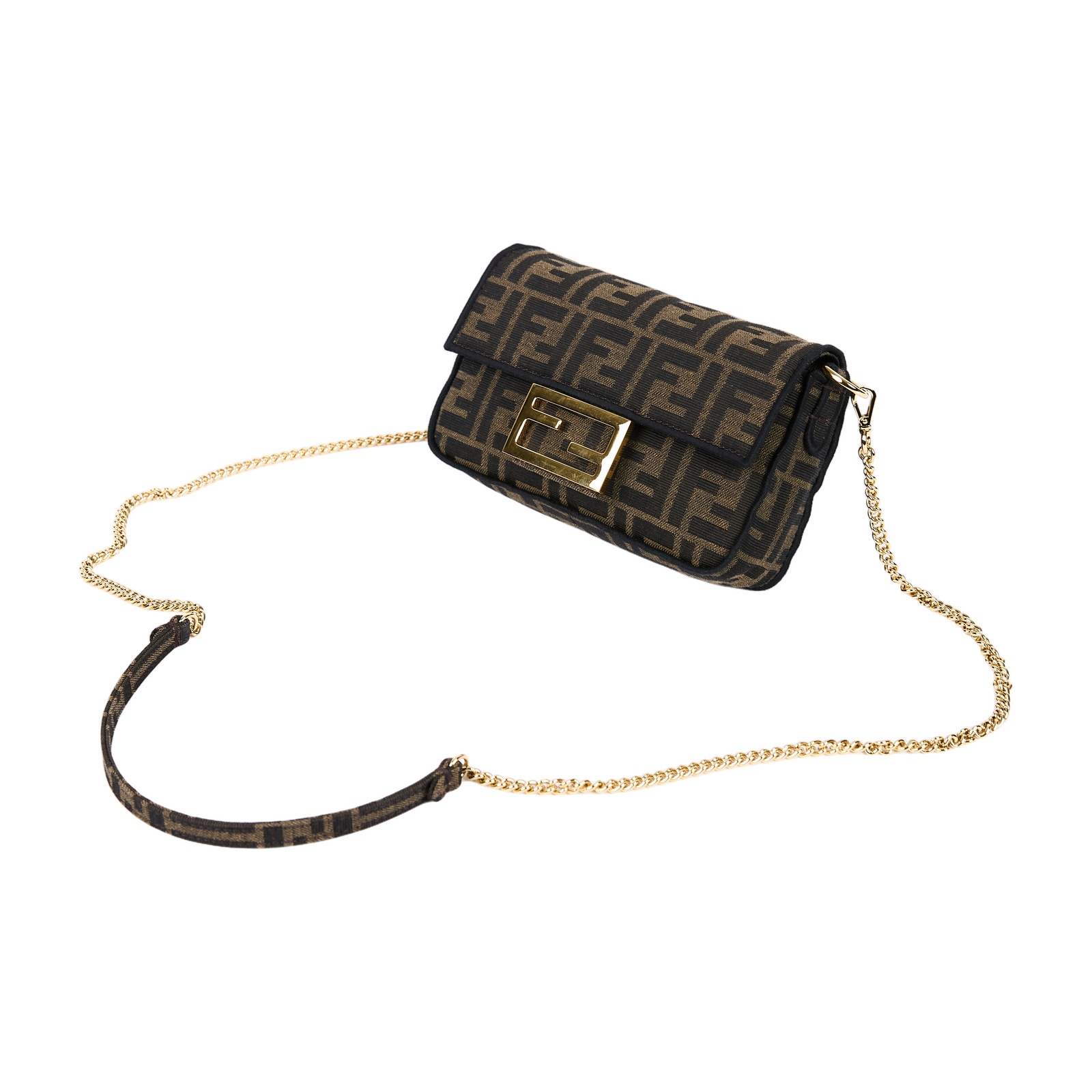 芬迪 FENDI Baguette  8BS017A6V5 棕FF迷你法棍包 防塵袋/背帶