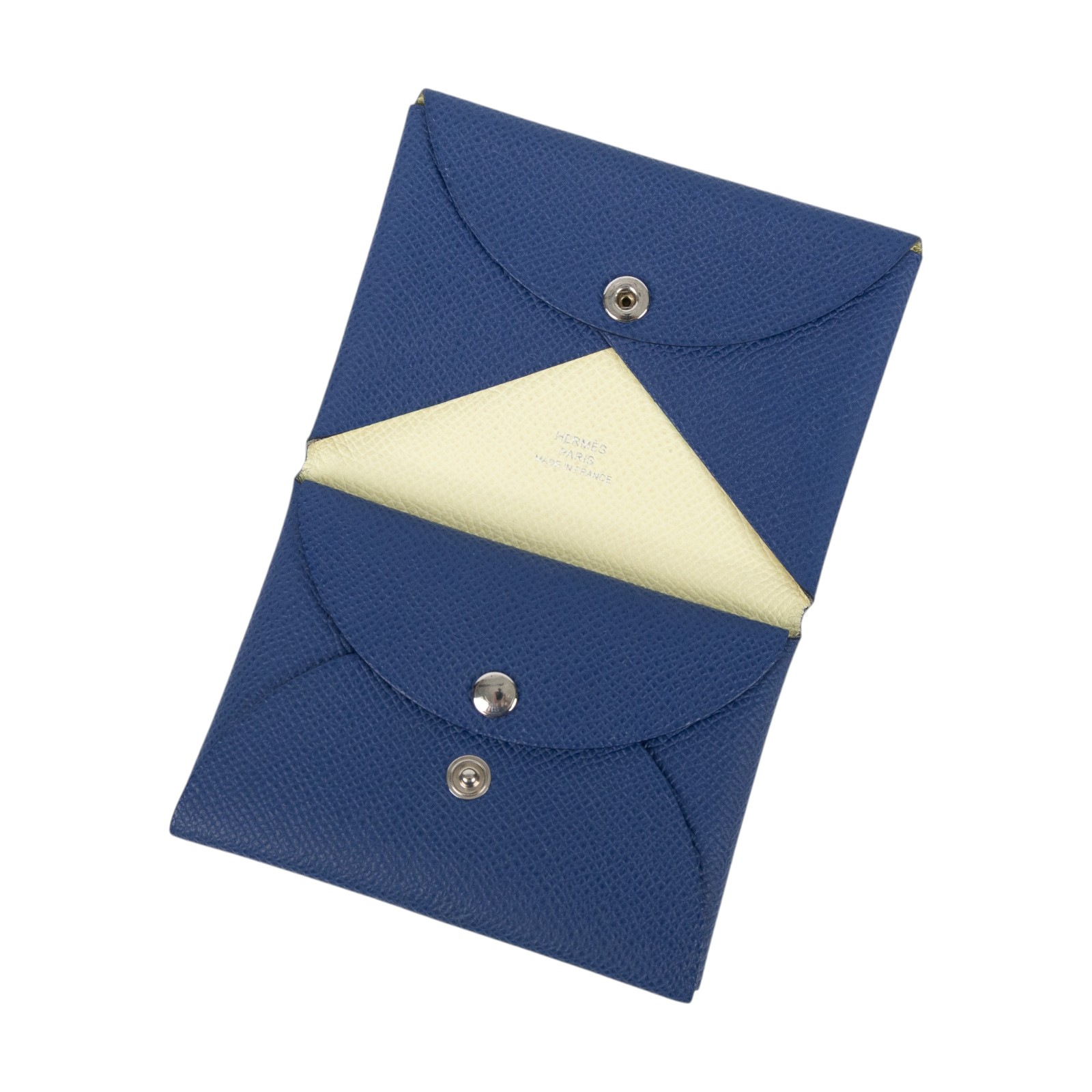 愛馬仕 Hermes Calvi Duo 卡包 扎染藍色 米爾頓黃色 銀色五金 H083036CKBA /K UY 002 TM  原廠盒子/購買證明