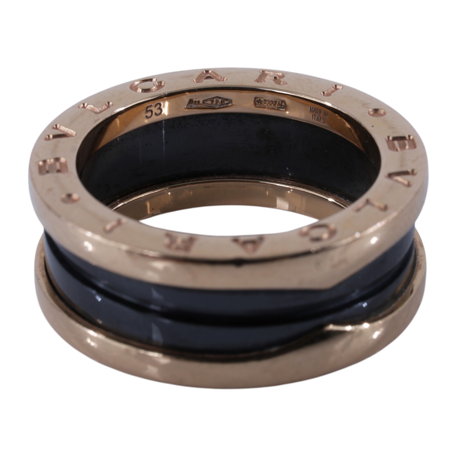 寶格麗 BVLGARI B.zero1 Ring 戒指 玫瑰金 347047 K18RG黑陶瓷B.ZERO1雙環戒指 原廠盒子/保書