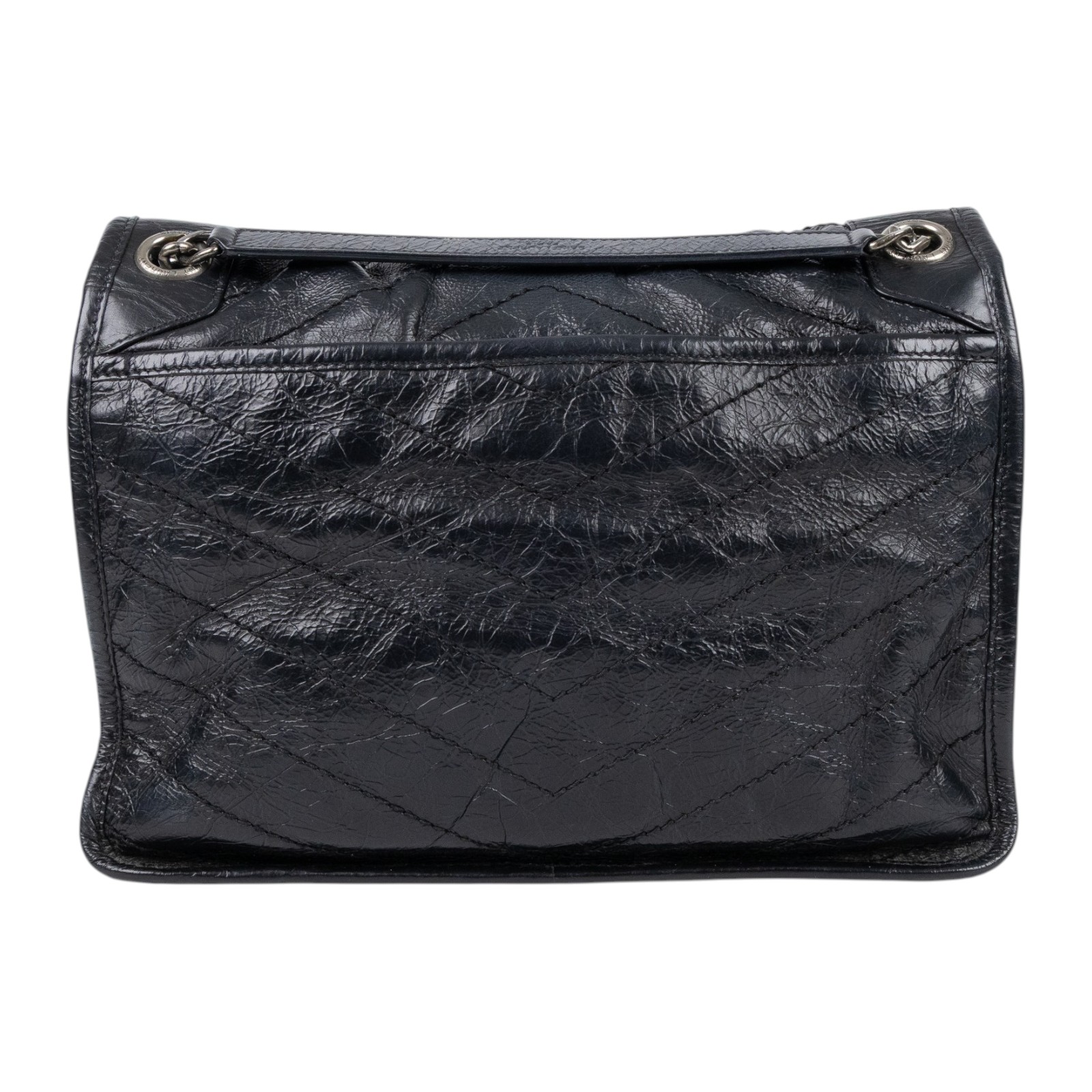 聖羅蘭 YSL SAINT LAURENT NIKI  復古皮革 山型紋 翻蓋 肩背包 中型 4988940EN04 黑NIKI中號 防塵袋