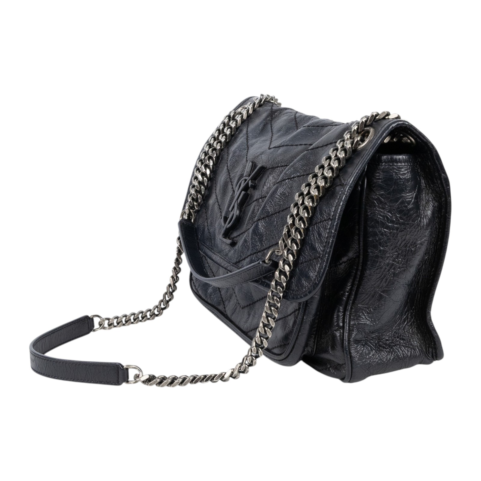 聖羅蘭 YSL SAINT LAURENT NIKI  復古皮革 山型紋 翻蓋 肩背包 中型 4988940EN04 黑NIKI中號 防塵袋