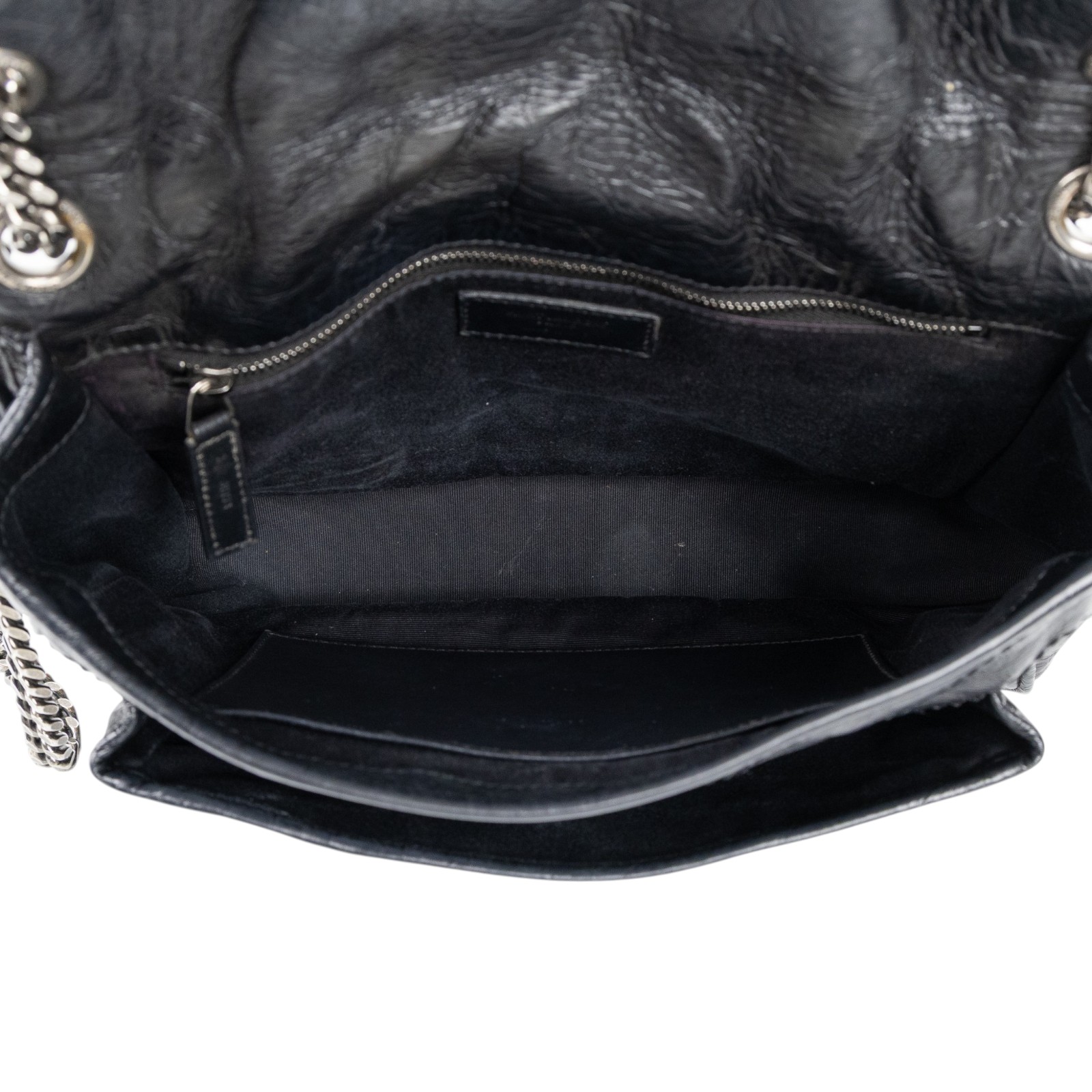 聖羅蘭 YSL SAINT LAURENT NIKI  復古皮革 山型紋 翻蓋 肩背包 中型 4988940EN04 黑NIKI中號 防塵袋