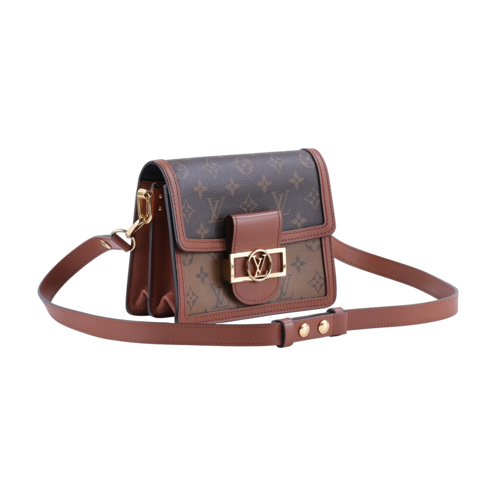路易威登 LOUIS VUITTON Mini Dauphine Reverse皮革飾邊 迷你 達芙妮 肩背 斜背包 M44580  防塵袋/購買證明/背帶