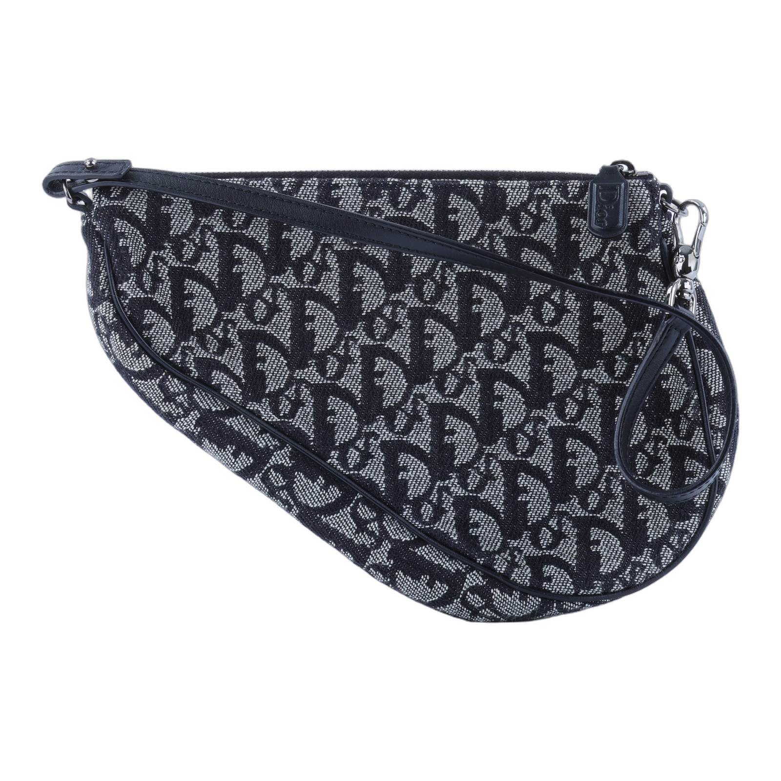 迪奧 CHRISTIAN DIOR Mini Saddle Bag 迷你 手提包 馬鞍包 腋下包  藍黑緹花帆布SADDLE腋下包 防塵袋