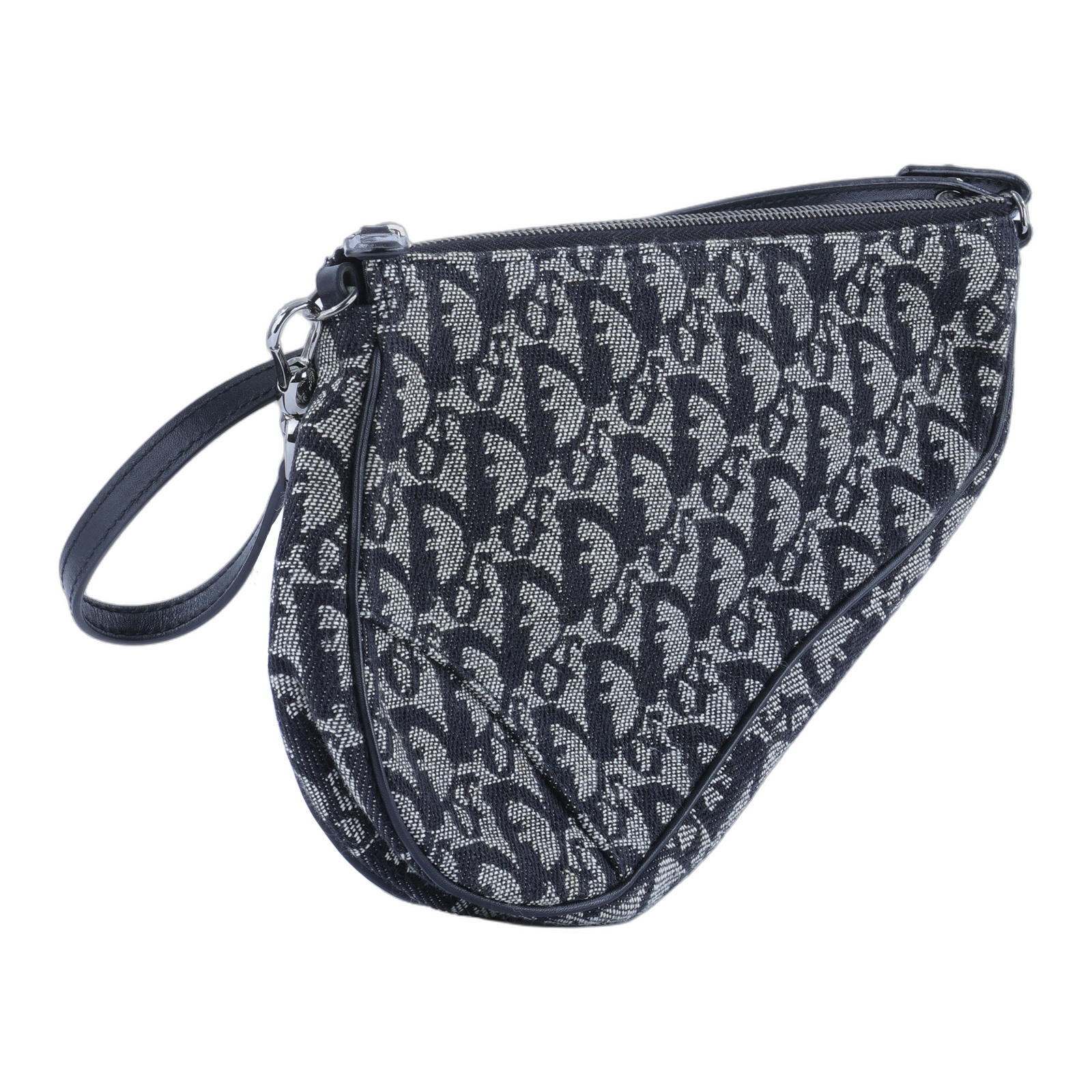 迪奧 CHRISTIAN DIOR Mini Saddle Bag 迷你 手提包 馬鞍包 腋下包  藍黑緹花帆布SADDLE腋下包 防塵袋