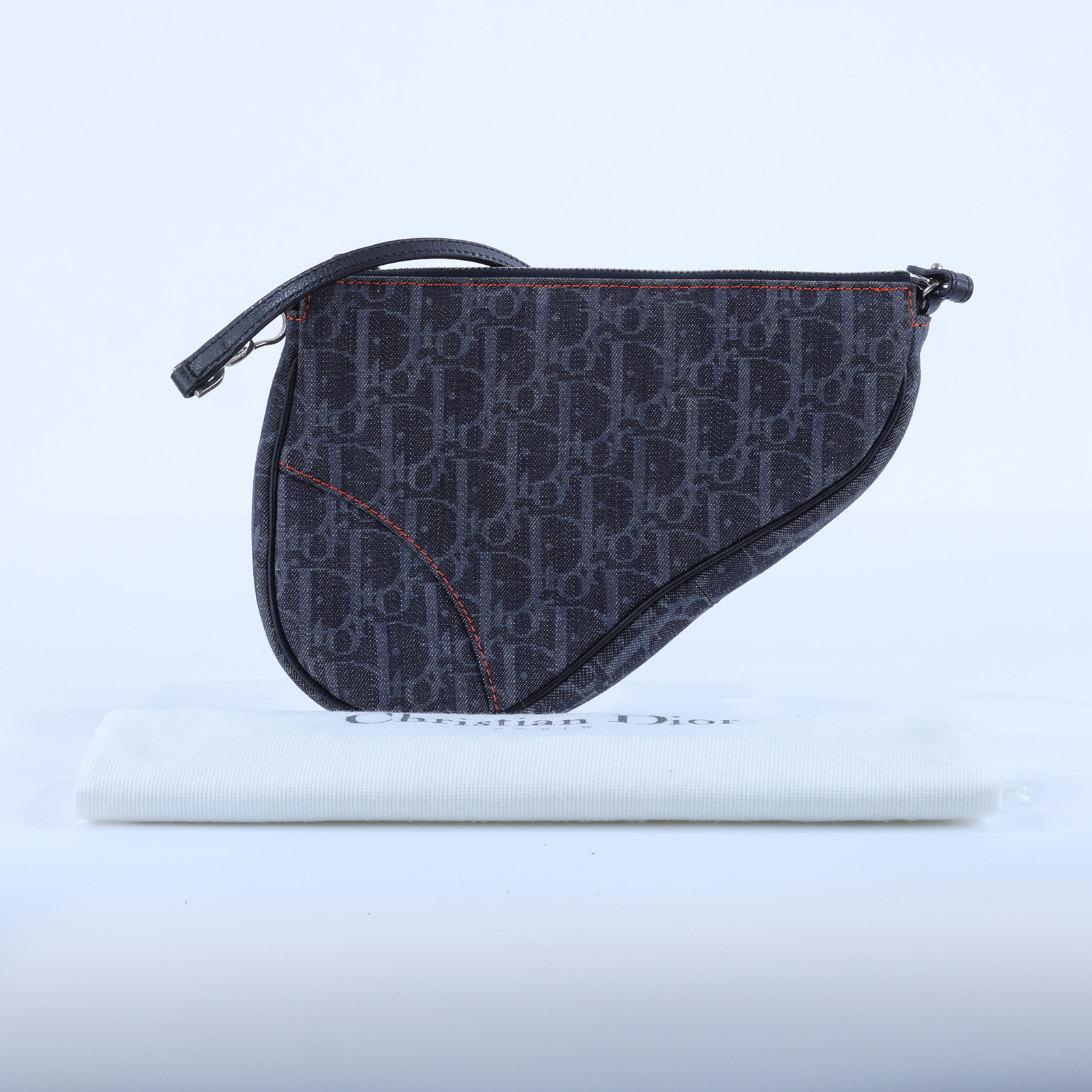 迪奧 CHRISTIAN DIOR Mini Saddle Bag 迷你 手提包 馬鞍包 腋下包  單寧緹花SADDLE腋下包 防塵袋