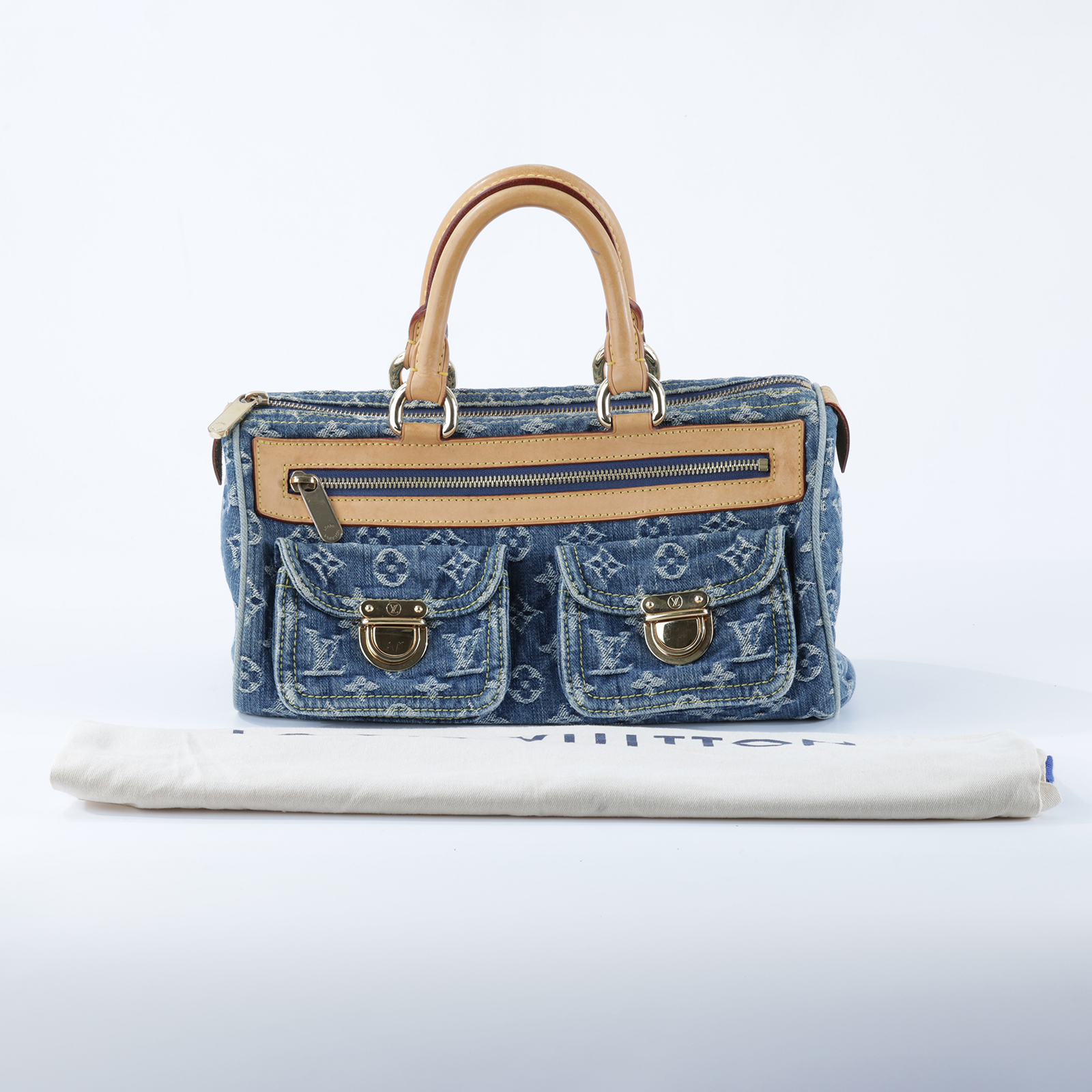 路易威登 LOUIS VUITTON Neo Speedy Denim 丹寧 雙口袋 波士頓 手提包 M95019 藍牛仔波士頓包 防塵袋