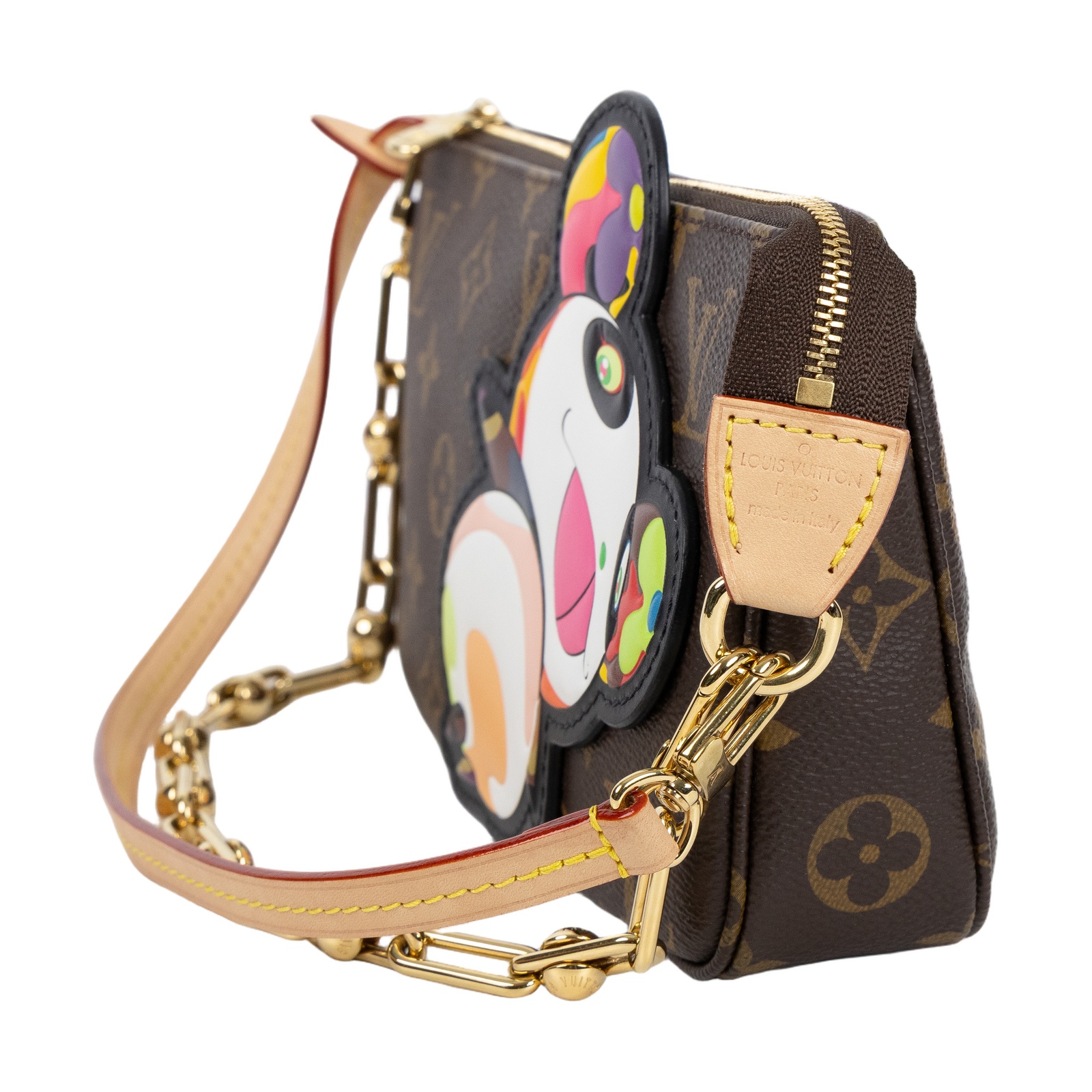 路易威登 LOUIS VUITTON 村上隆 麻將包 手提包 手拿包 Pochette Accessoires M13440 晶片款 村上隆娃娃麻將包 背帶2